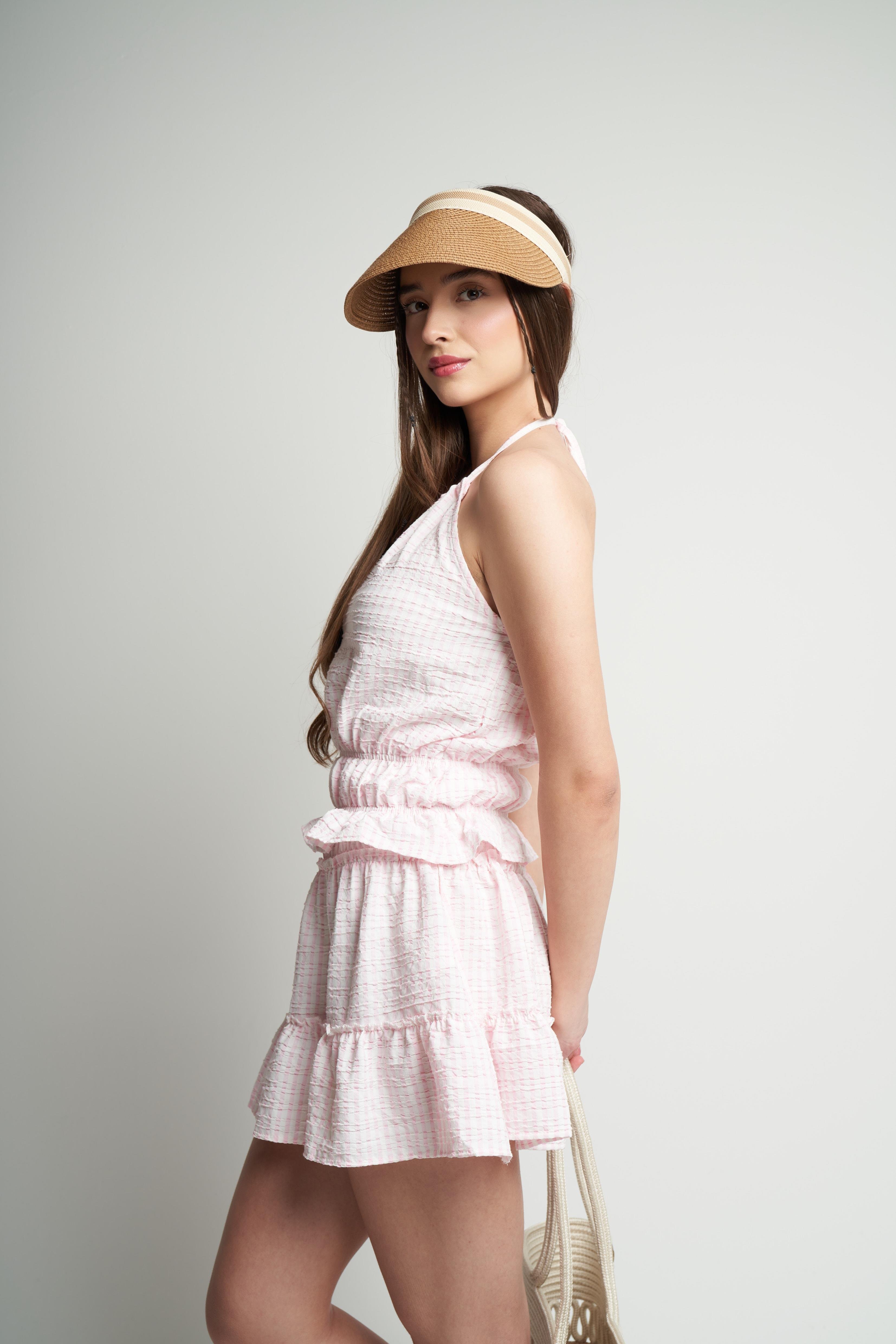 Bağlama Detaylı Kolsuz Bluz Toz Pembe