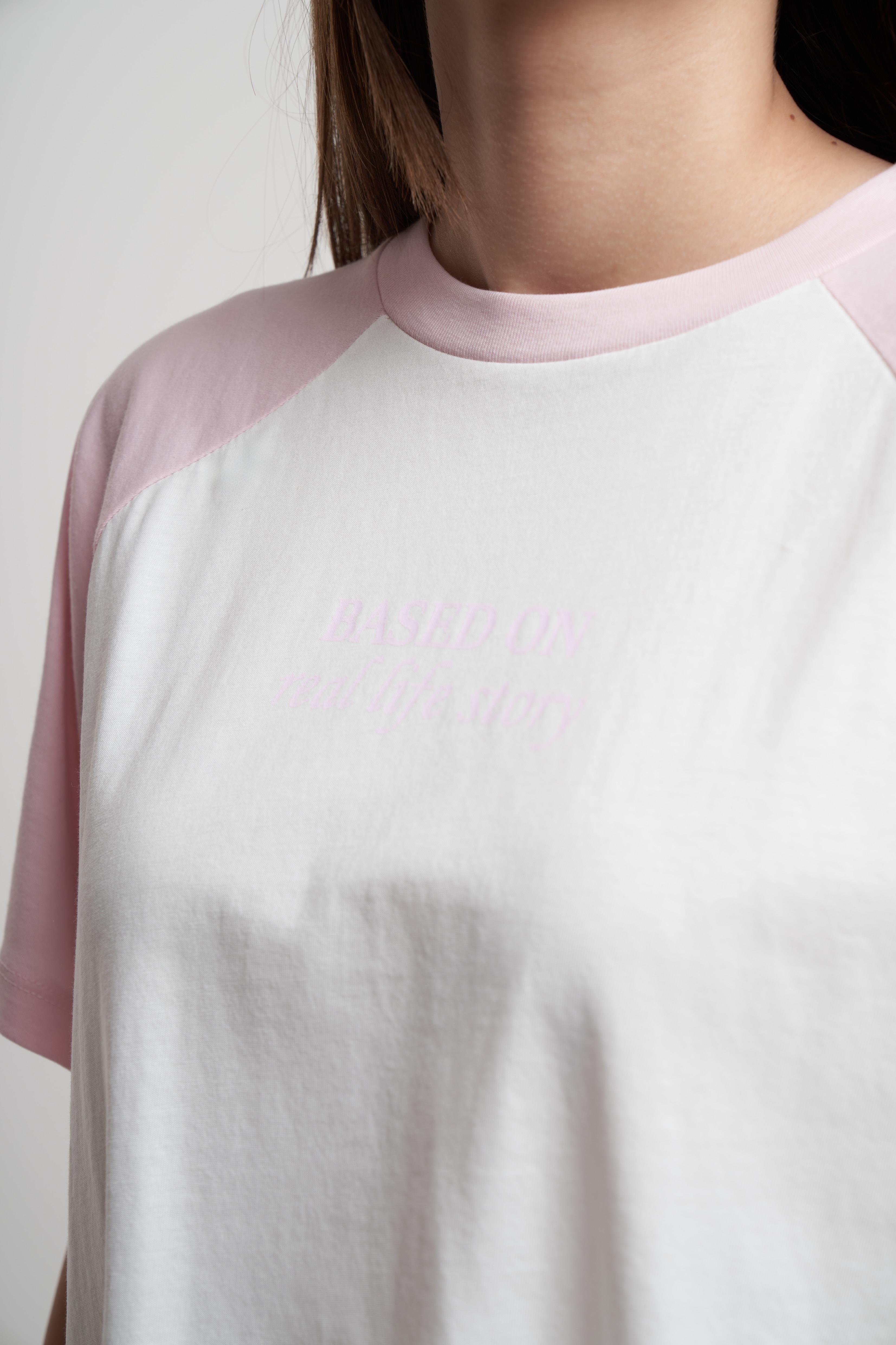 Based On Yazı Baskılı Kısa Kol T-shirt Ekru-Toz Pembe