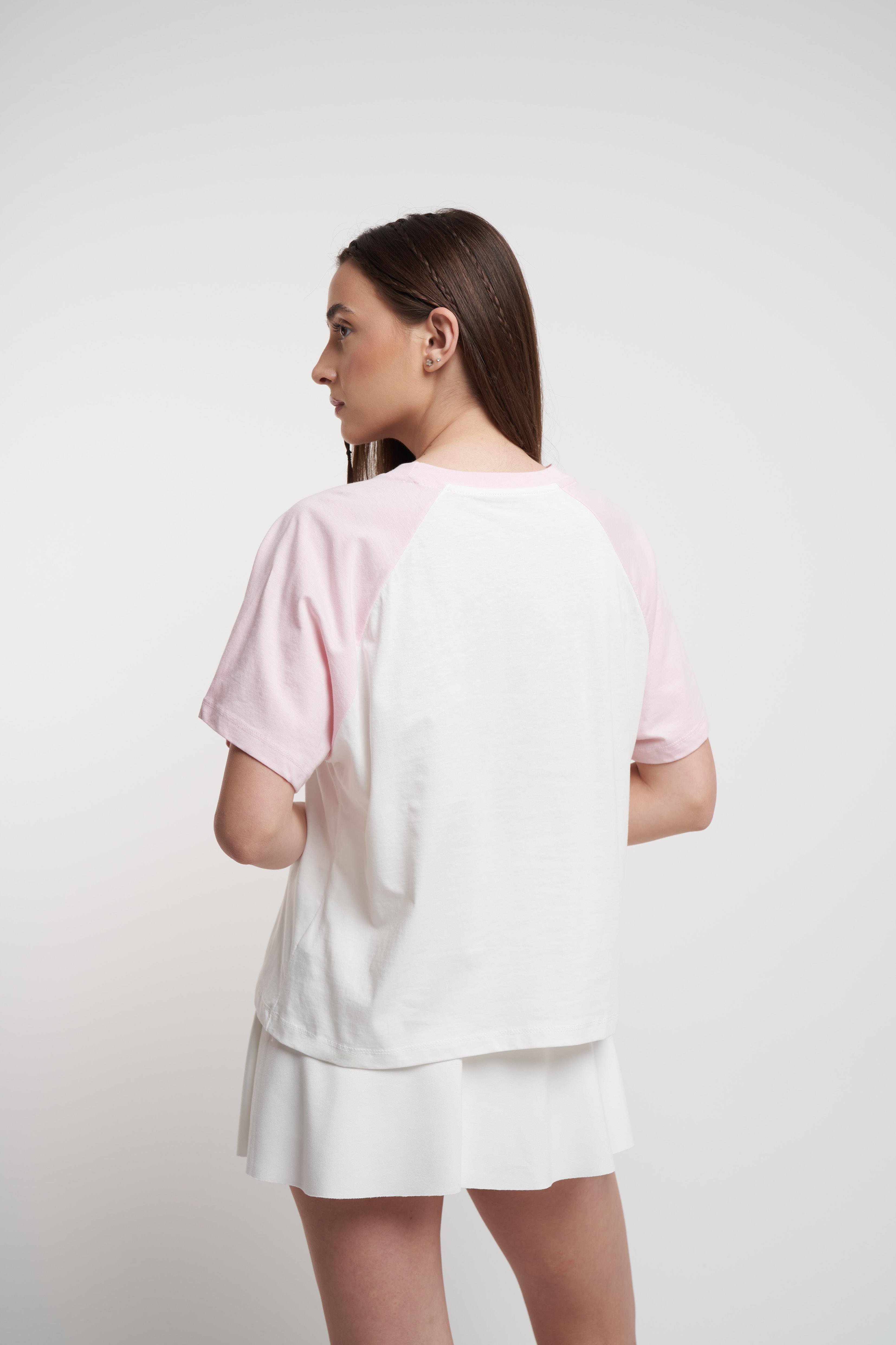 Based On Yazı Baskılı Kısa Kol T-shirt Ekru-Toz Pembe