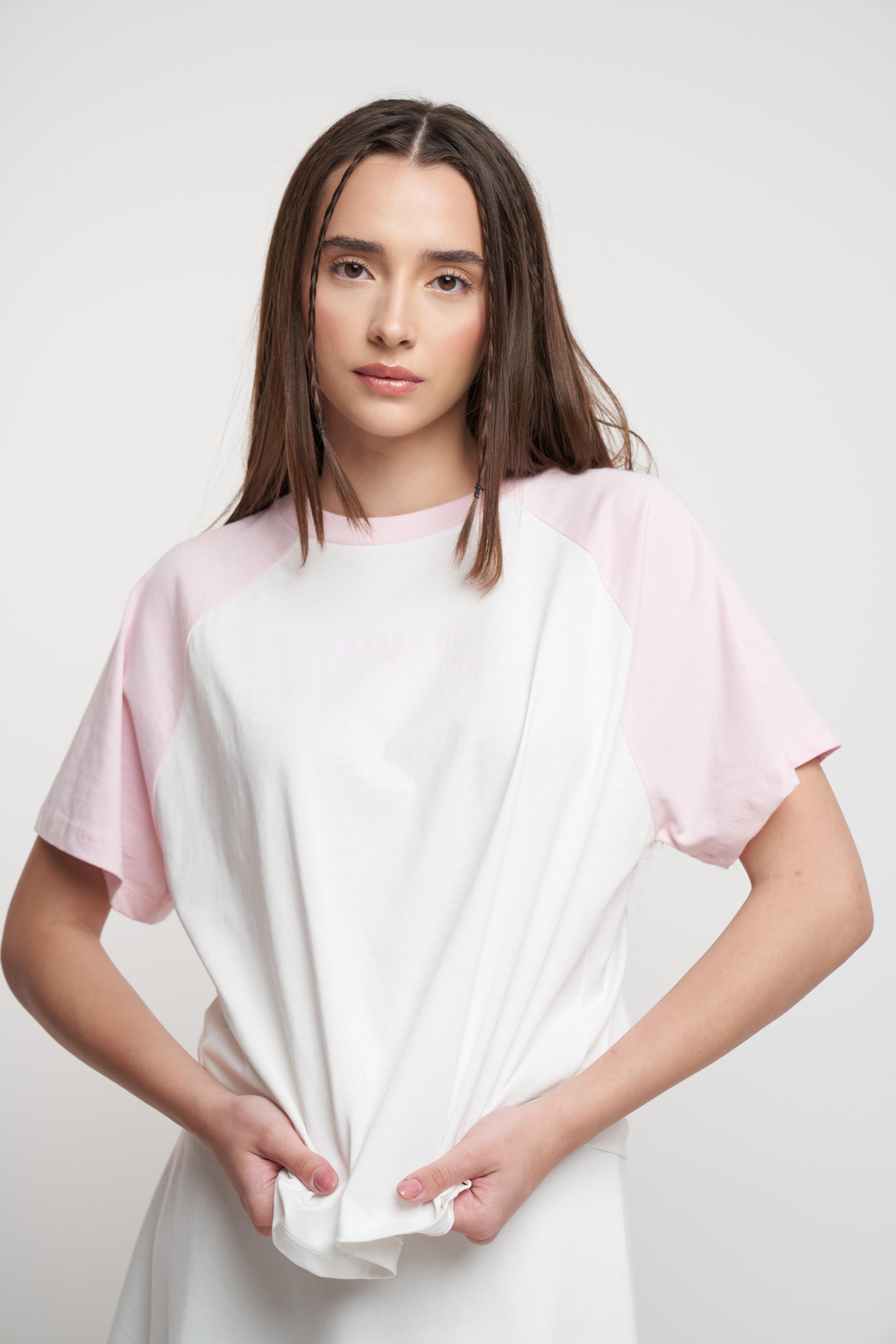 Based On Yazı Baskılı Kısa Kol T-shirt Ekru-Toz Pembe