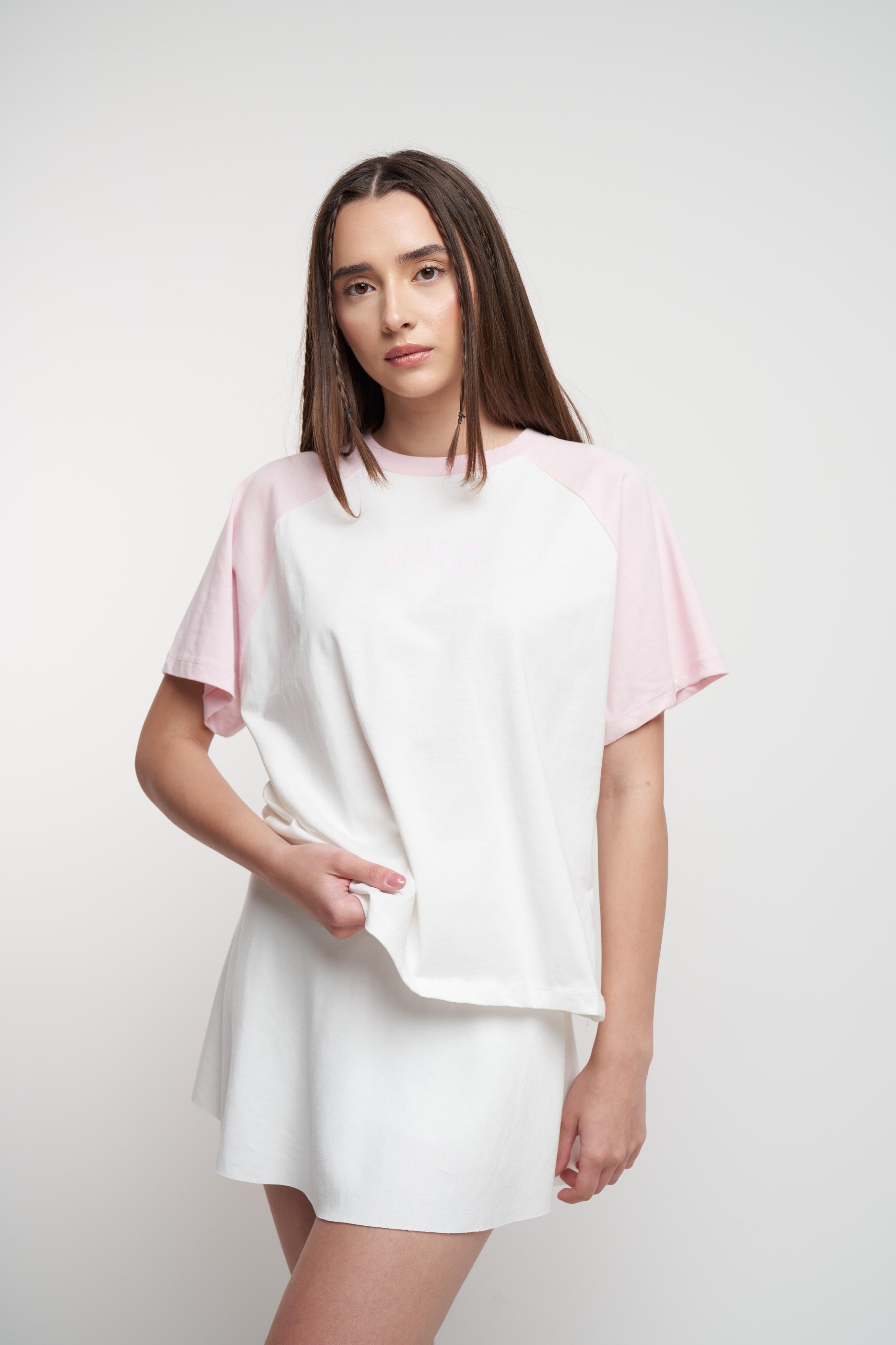 Based On Yazı Baskılı Kısa Kol T-shirt Ekru-Toz Pembe