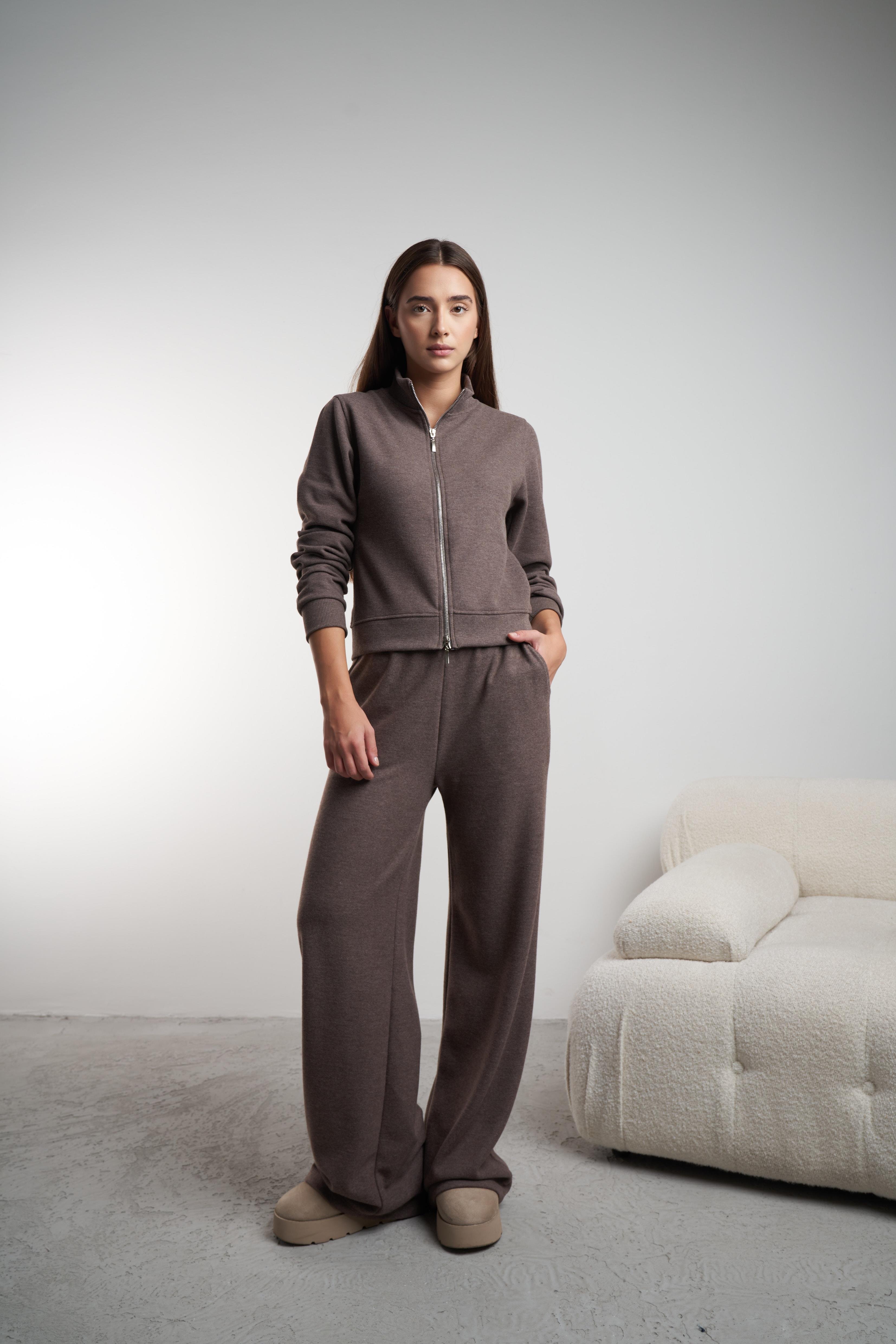 Basic Bol Paça Triko Pantolon Kahvemelanj