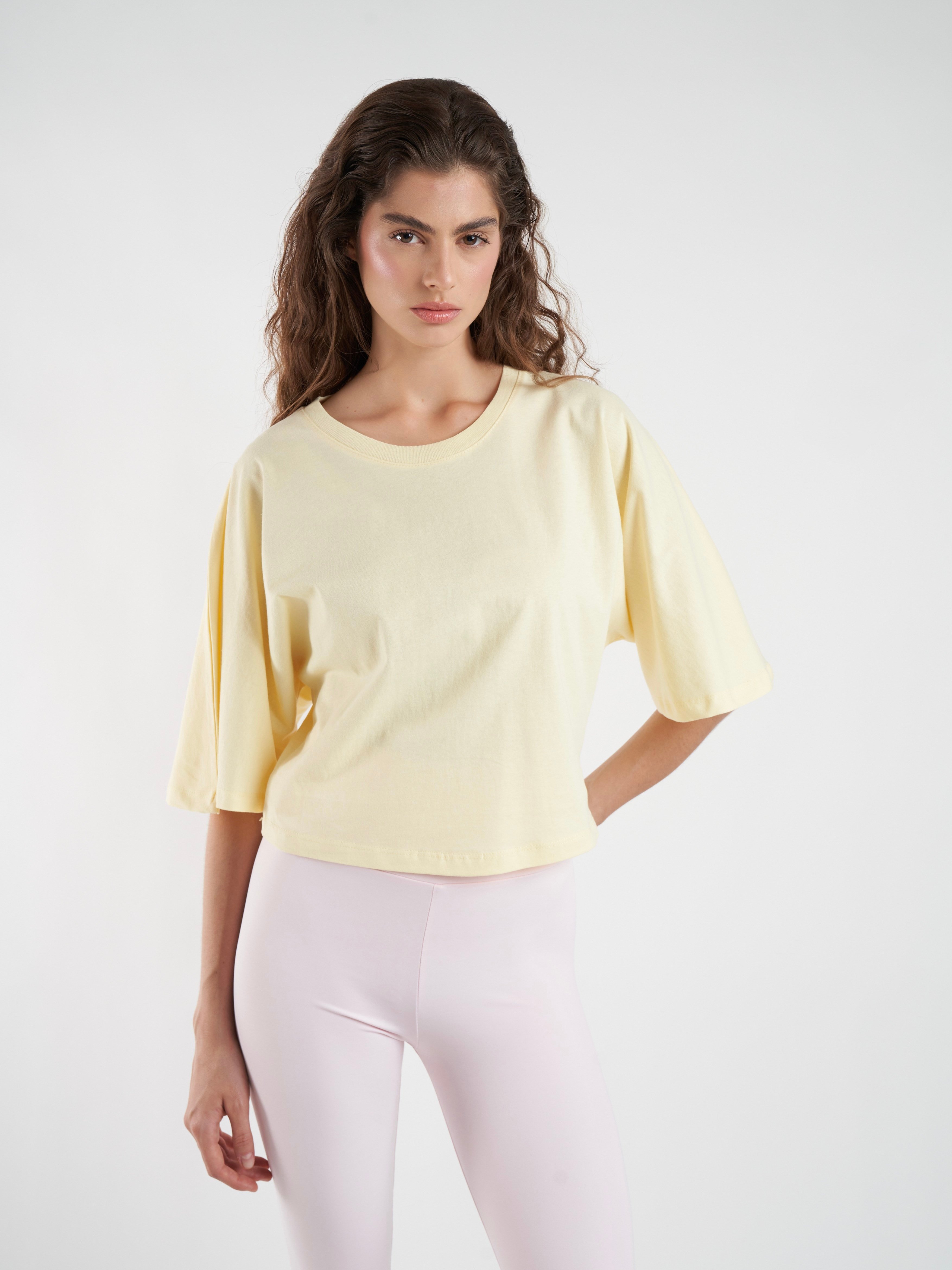 Basic Geniş Kol T-shirt Sarı