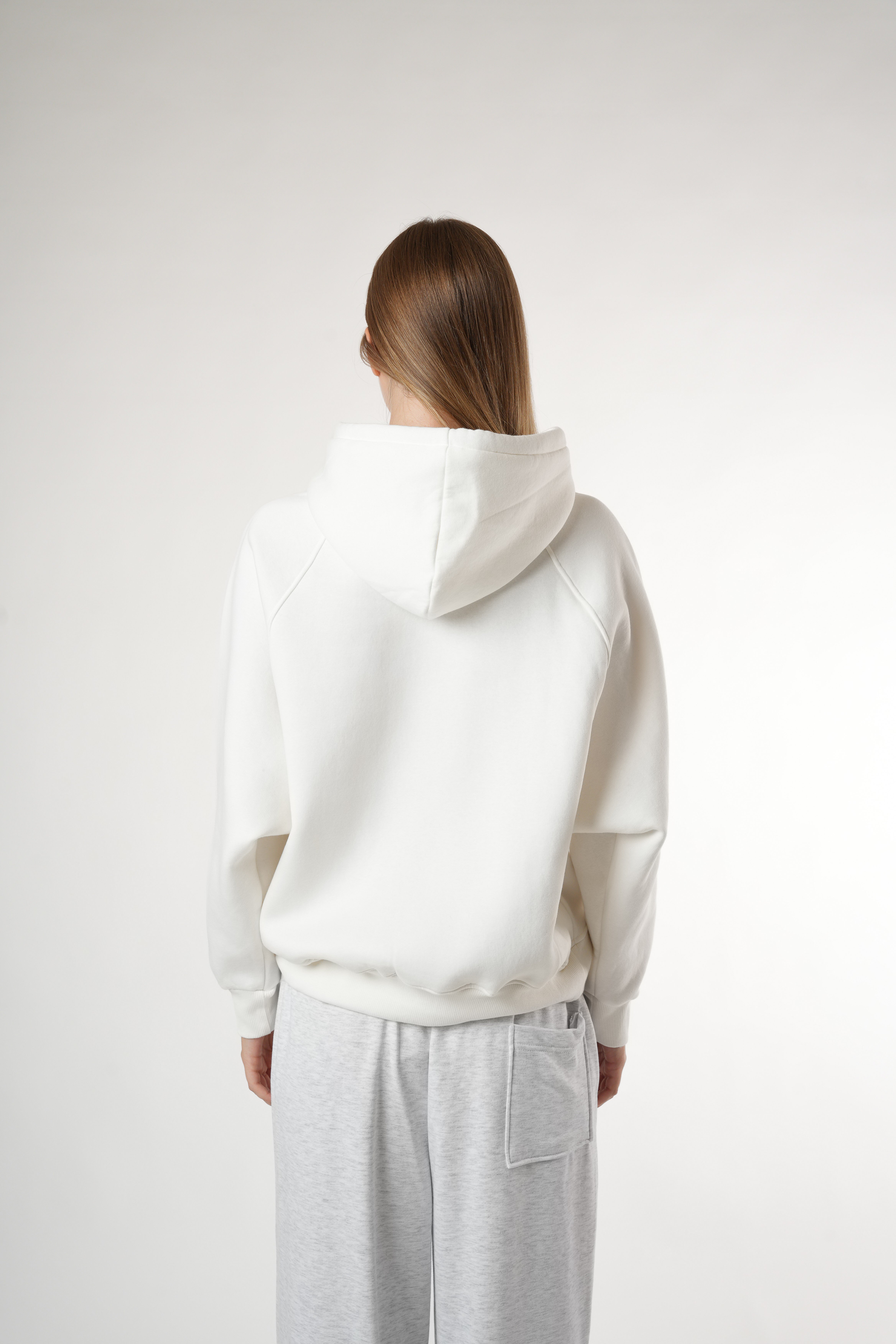 Basic Kapüşonlu Sweatshirt Ekru
