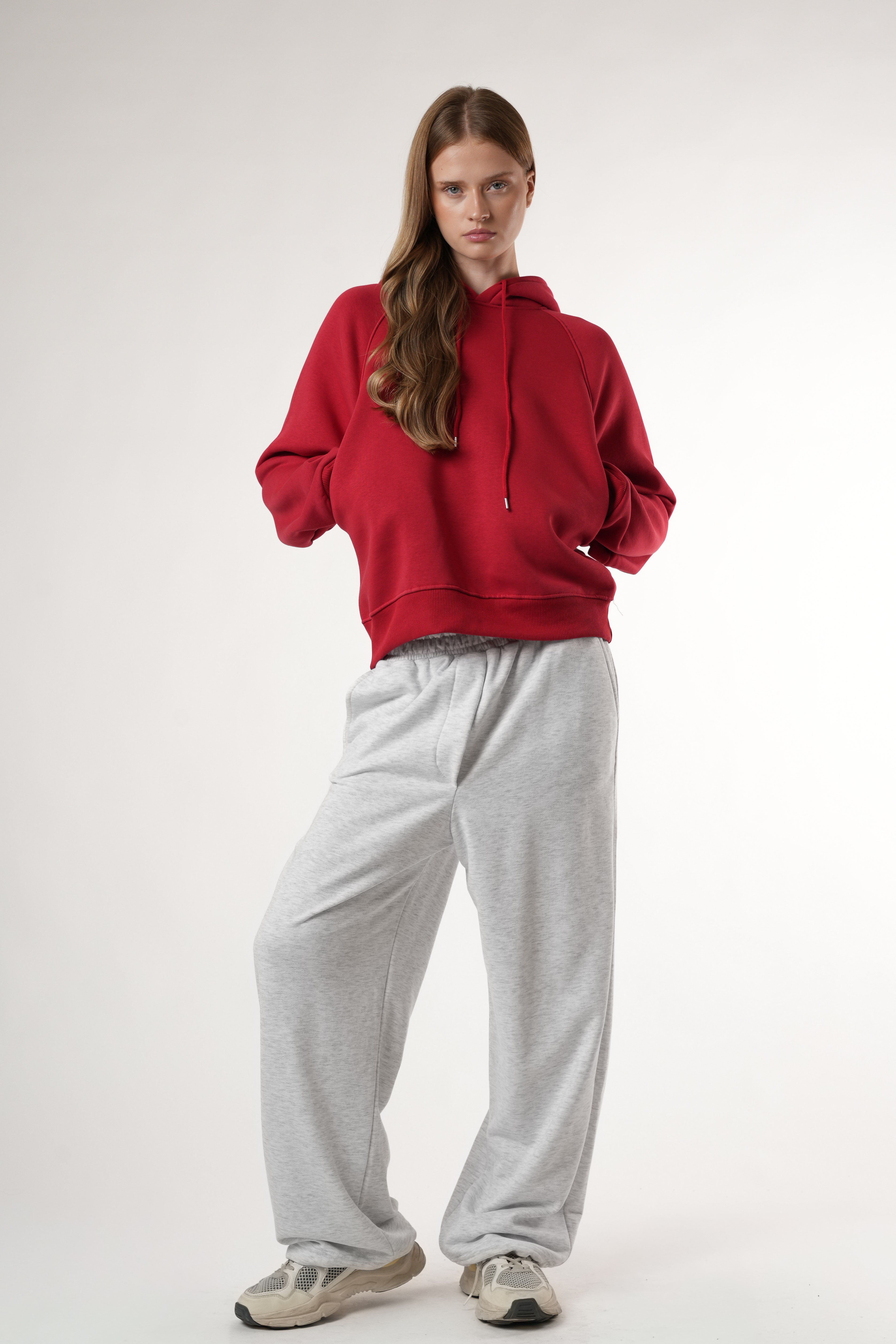 Basic Kapüşonlu Sweatshirt Kırmızı