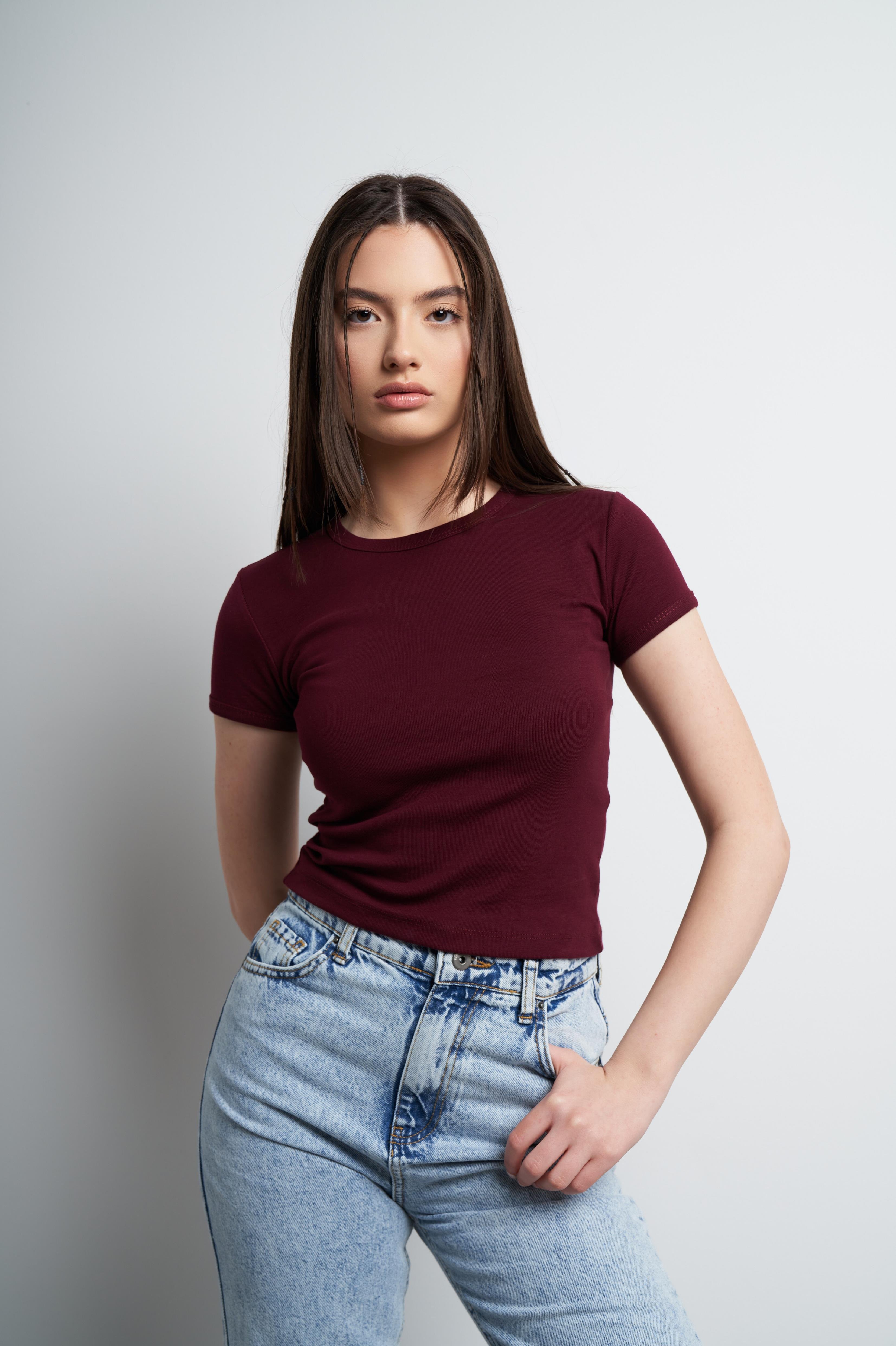 Basic Kısa Kol Bluz Bordo
