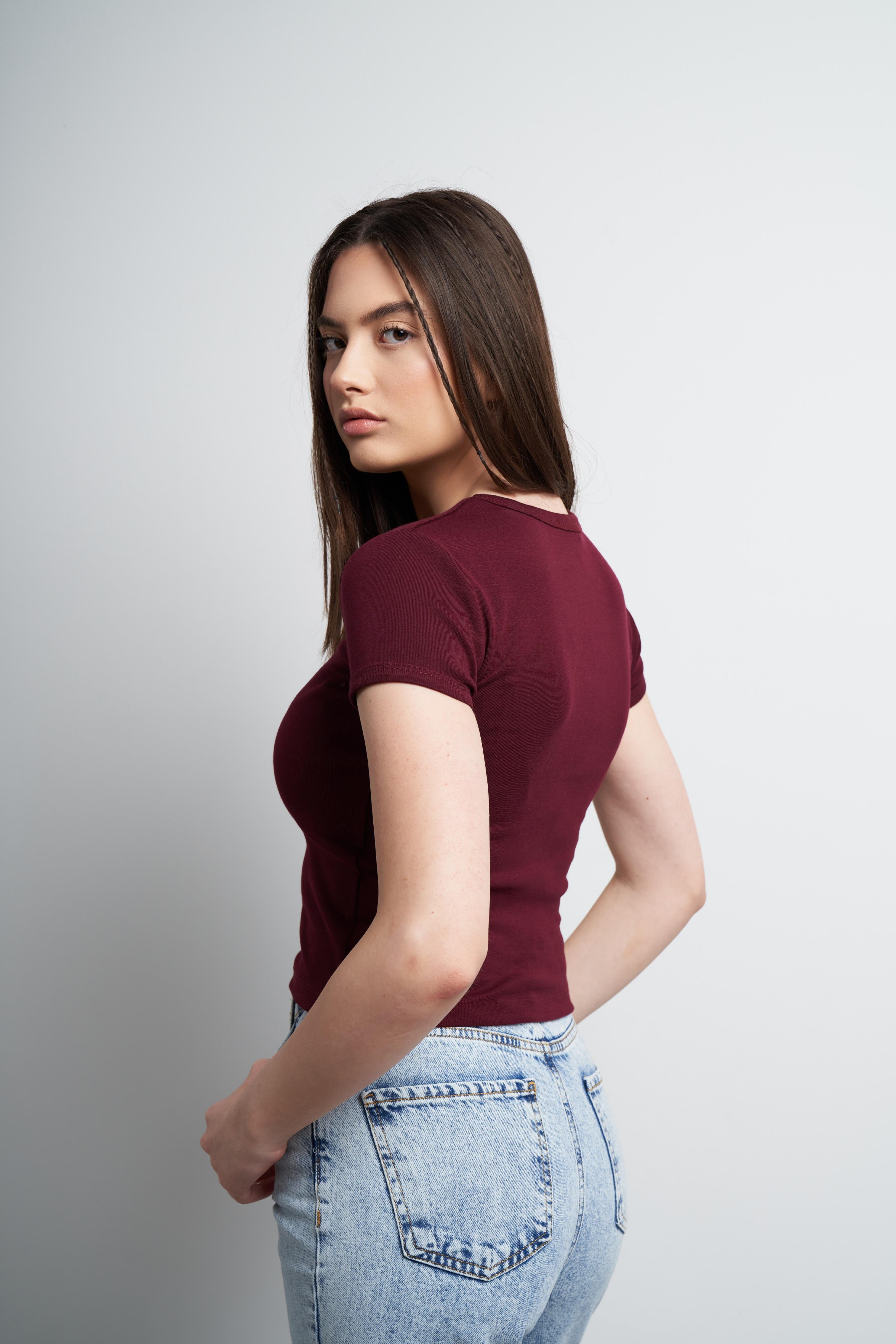 Basic Kısa Kol Bluz Bordo