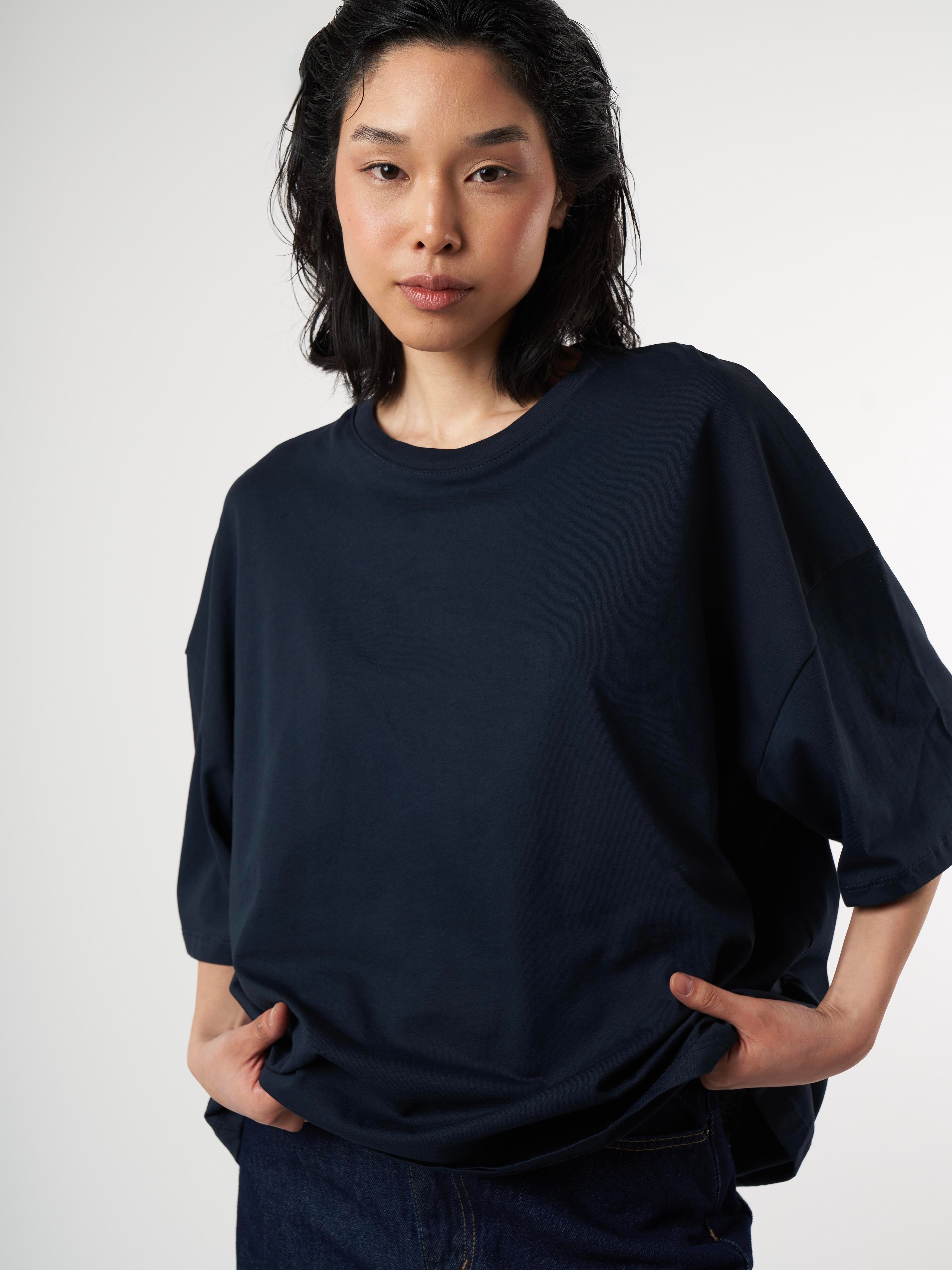 Basic Kısa Kol Oversize T-shirt Lacivert