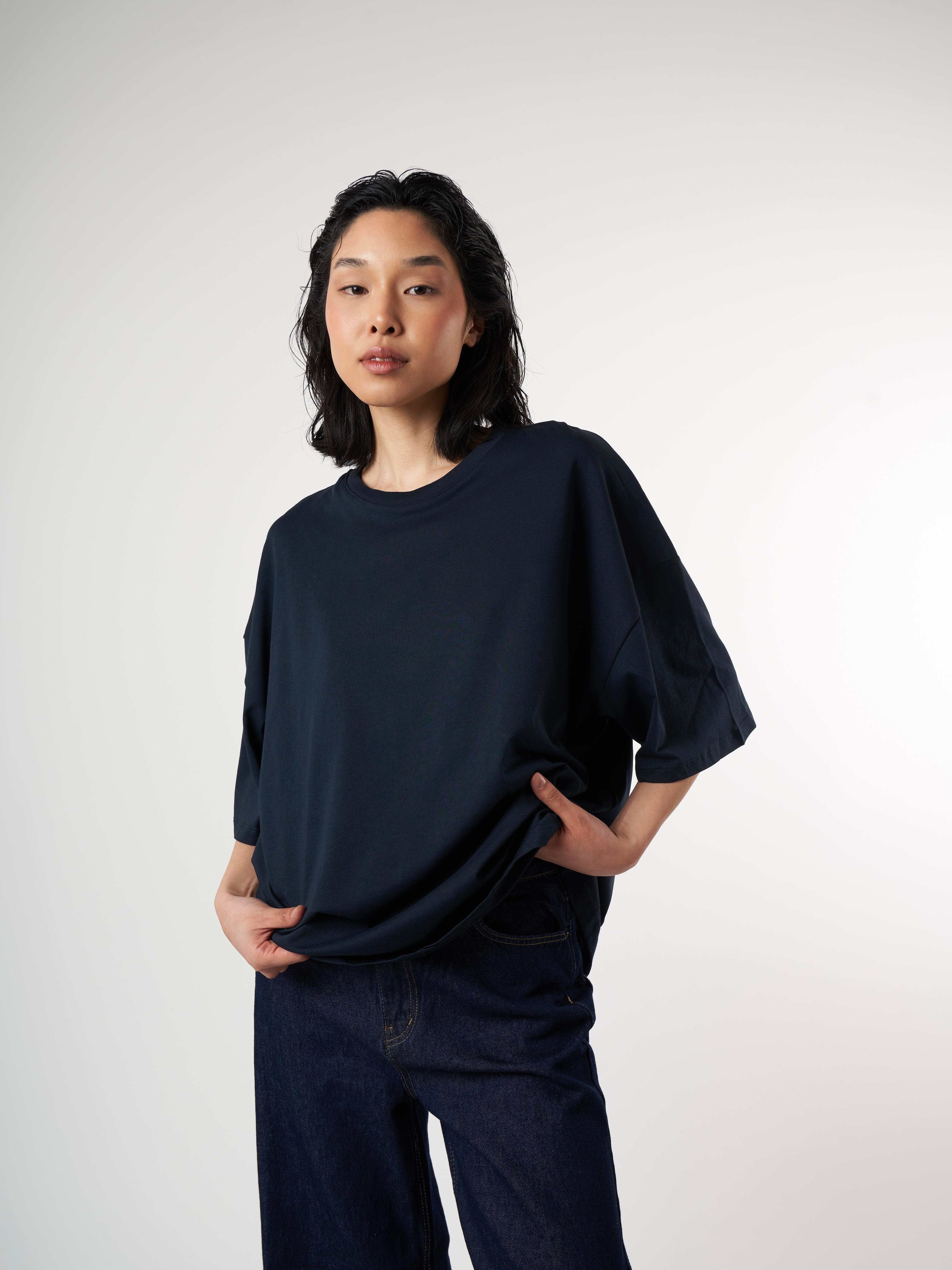 Basic Kısa Kol Oversize T-shirt Lacivert