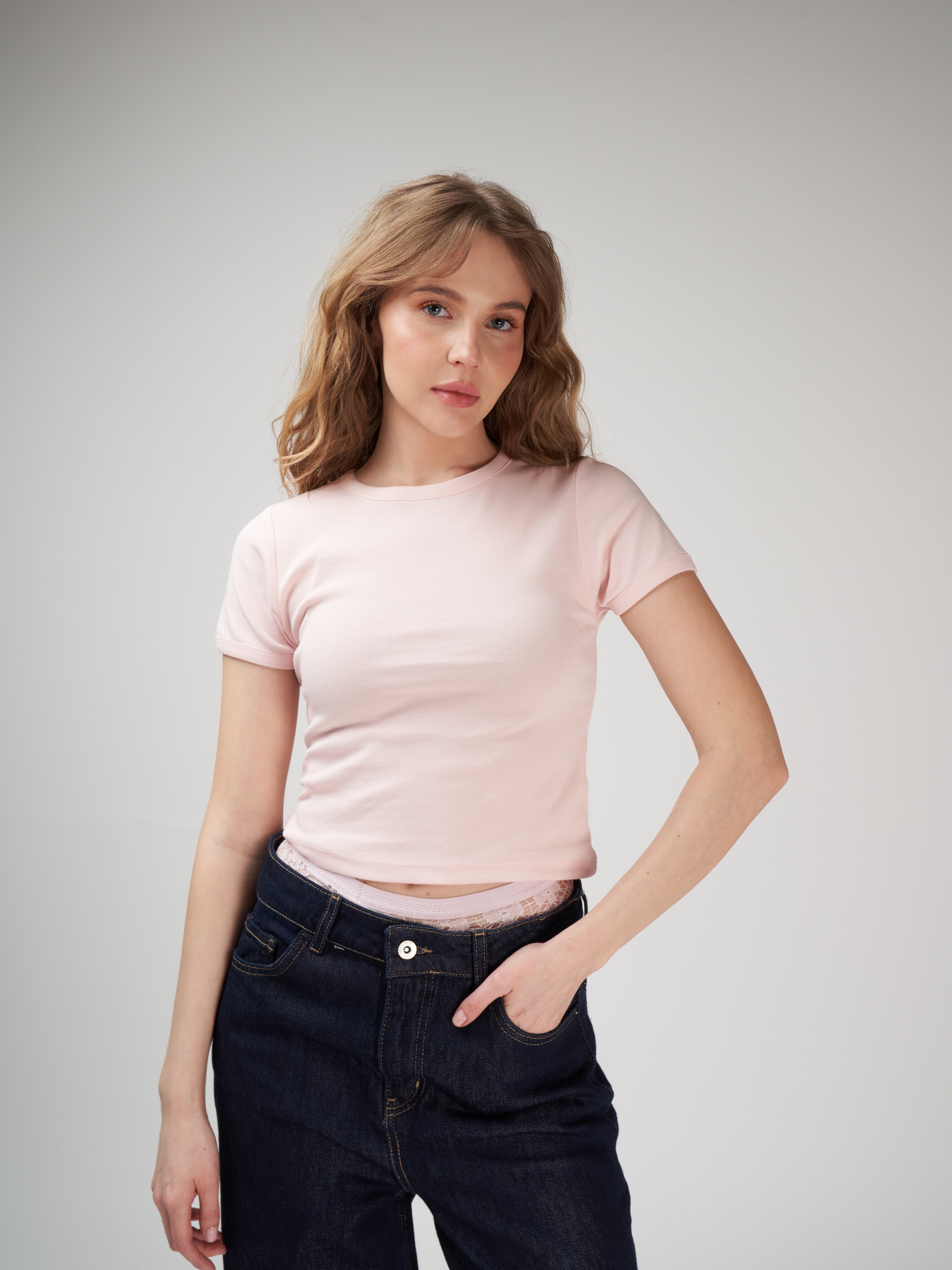 Basic Kısa Kol Ribana Bluz Pembe