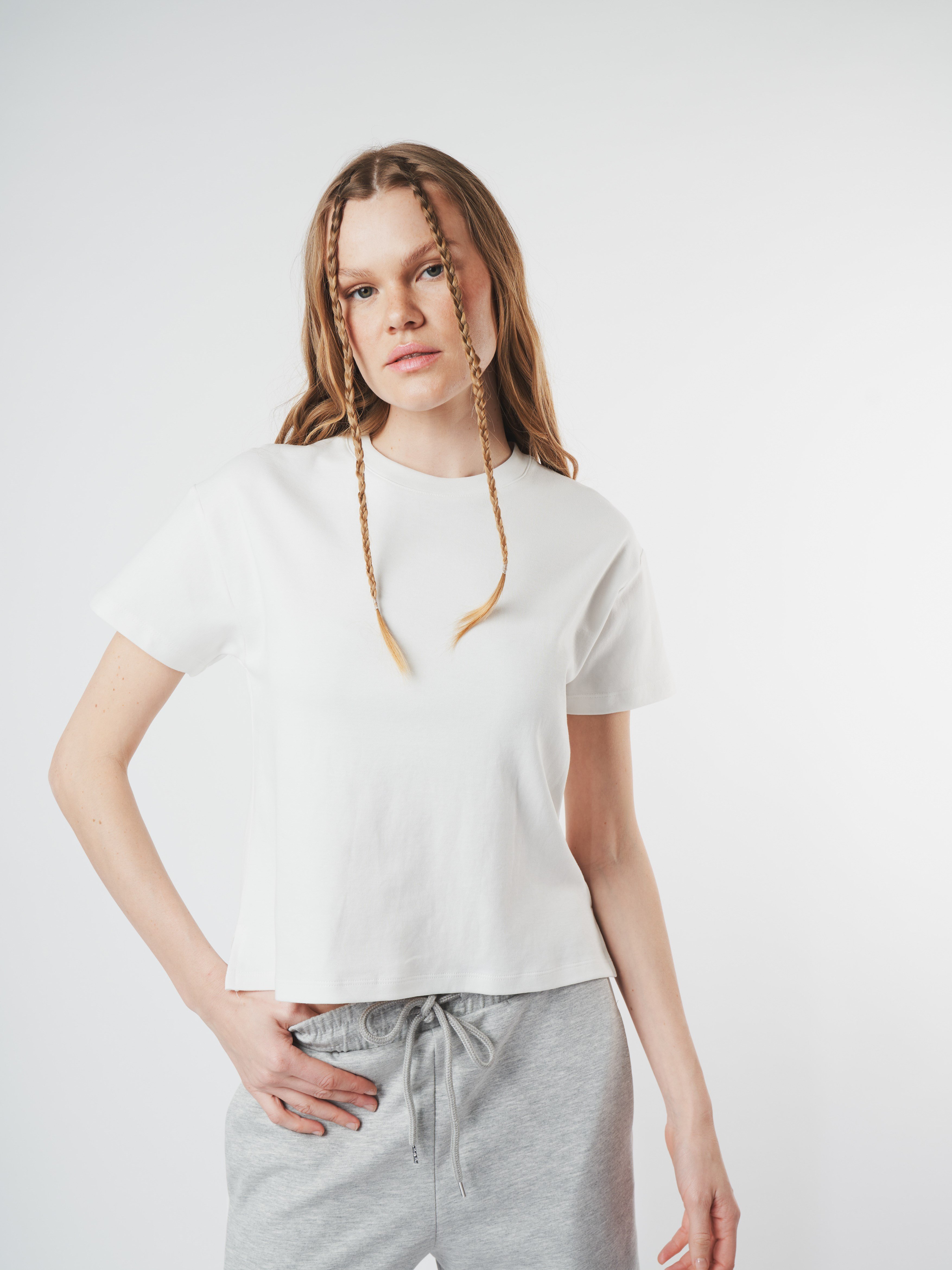 Basic Kısa Kol T-shirt Ekru
