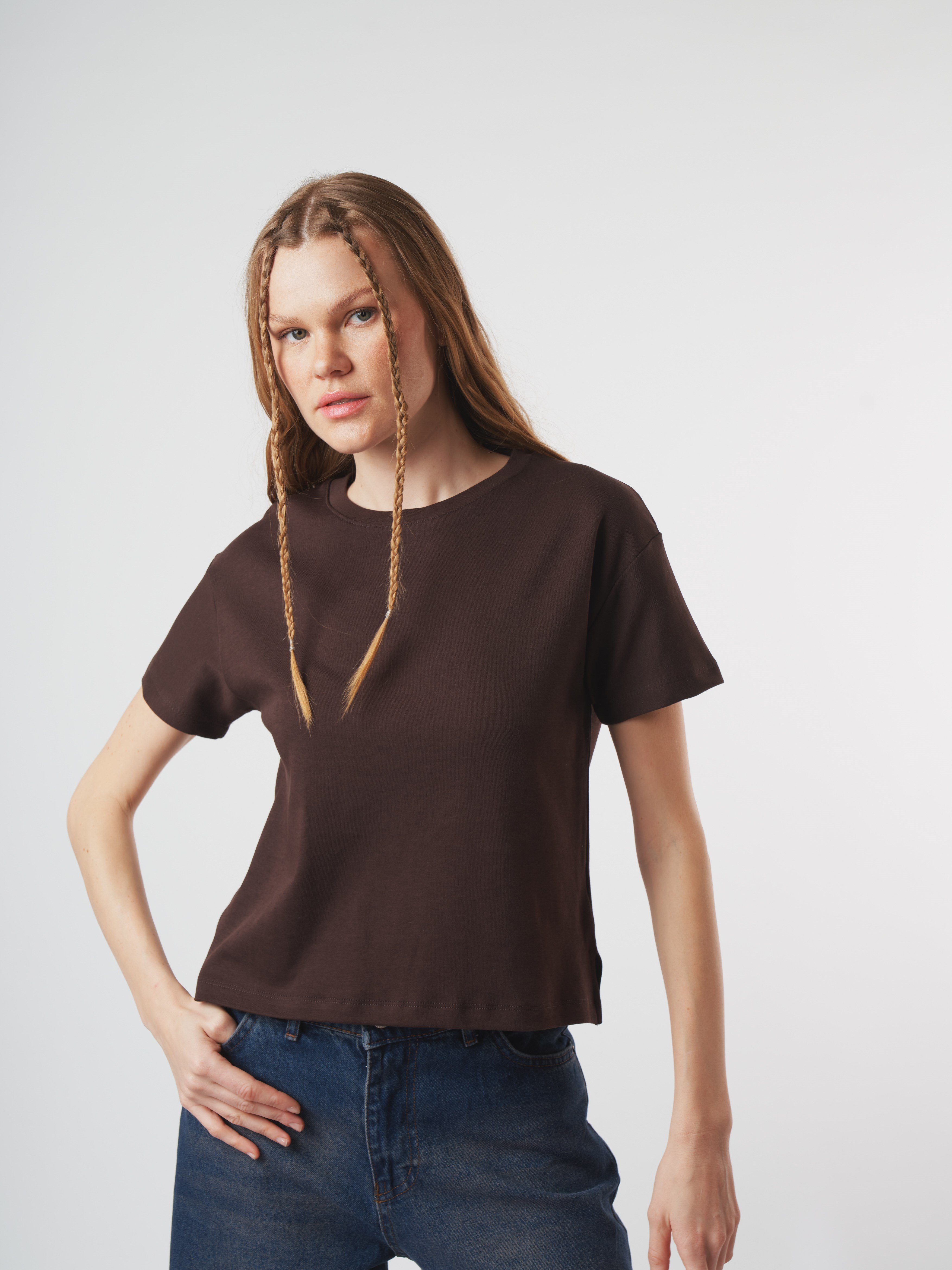 Basic Kısa Kol T-shirt Kahve