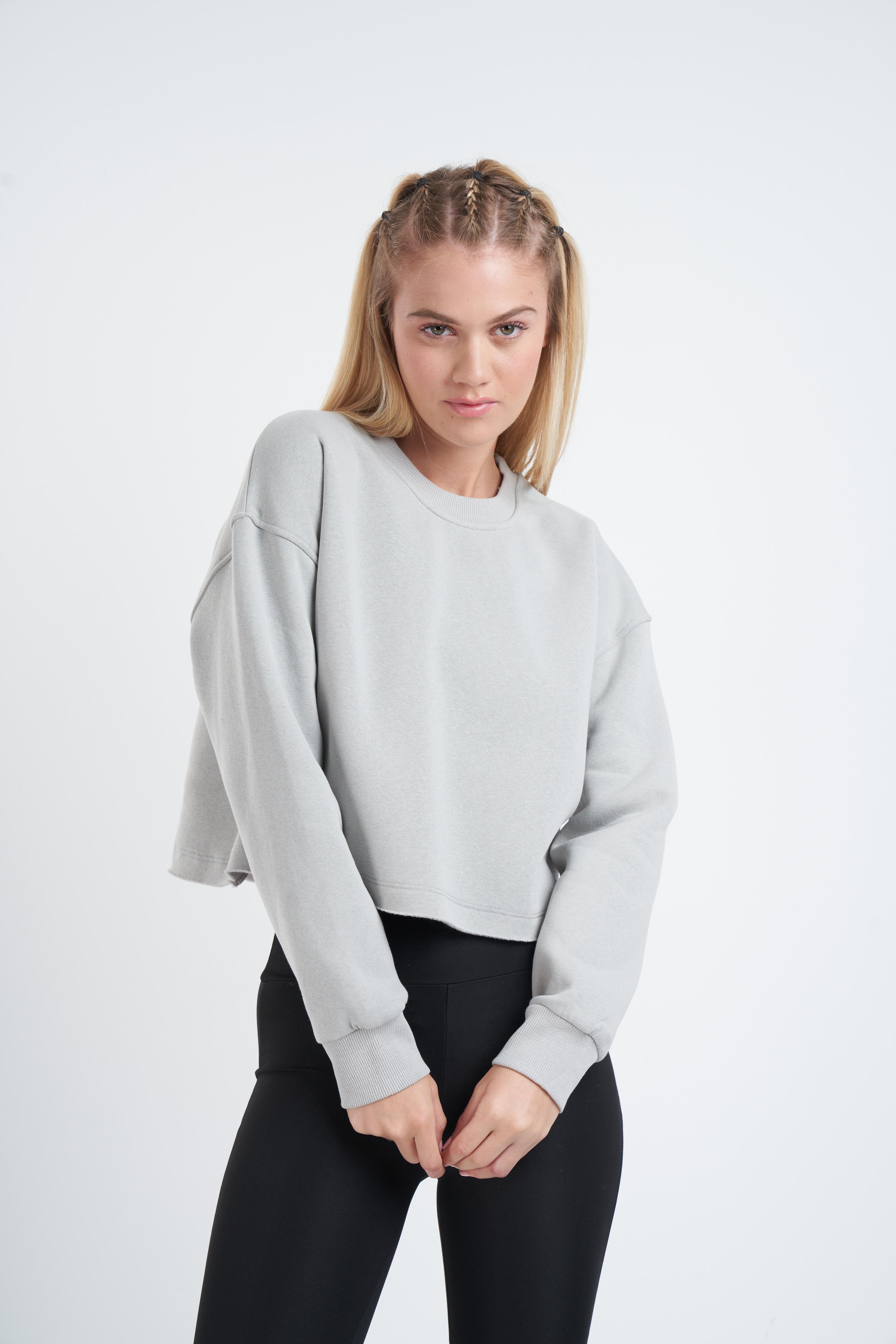 Basic Kısa Sweatshirt Gri