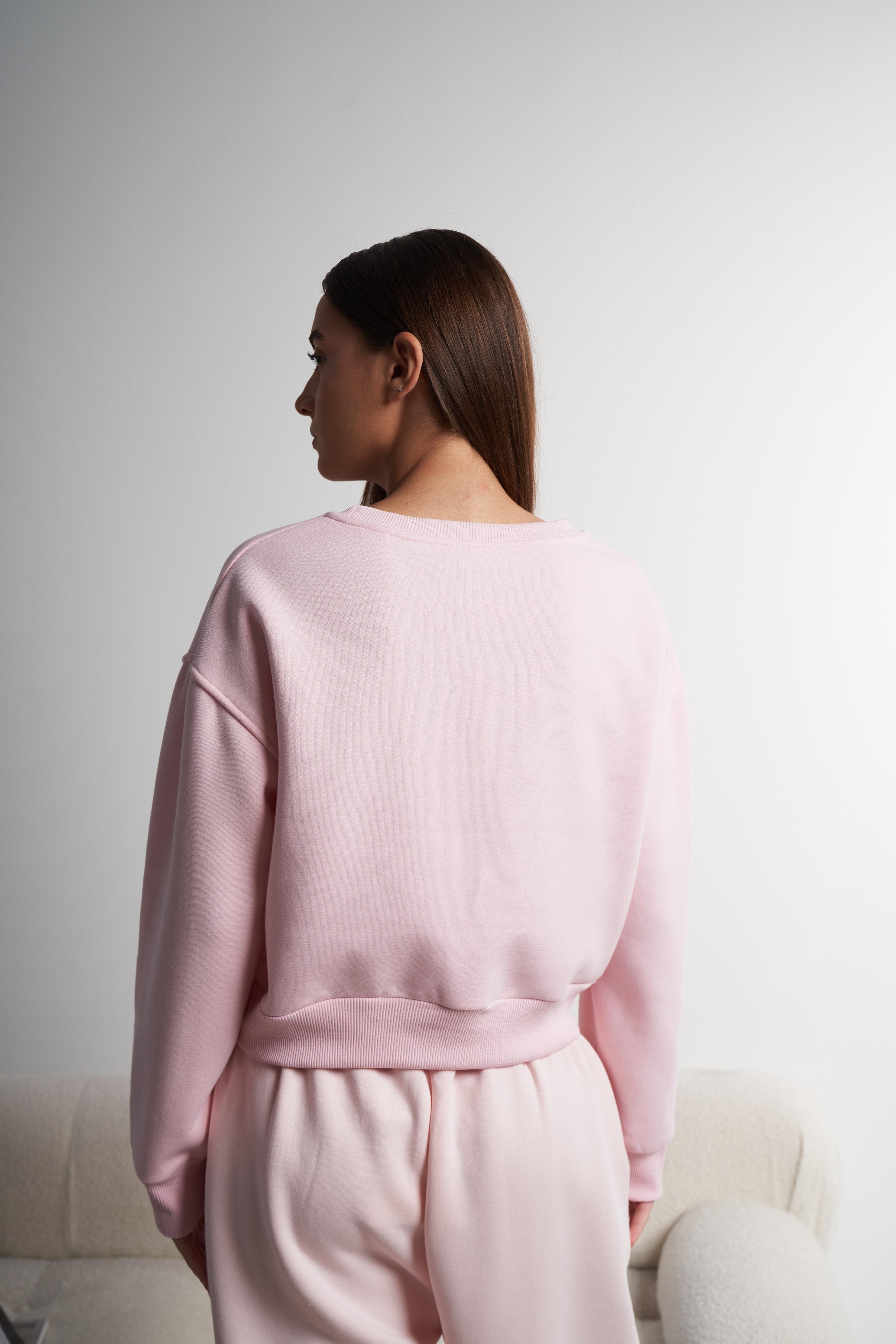 Basic Kısa Sweatshirt Pembe