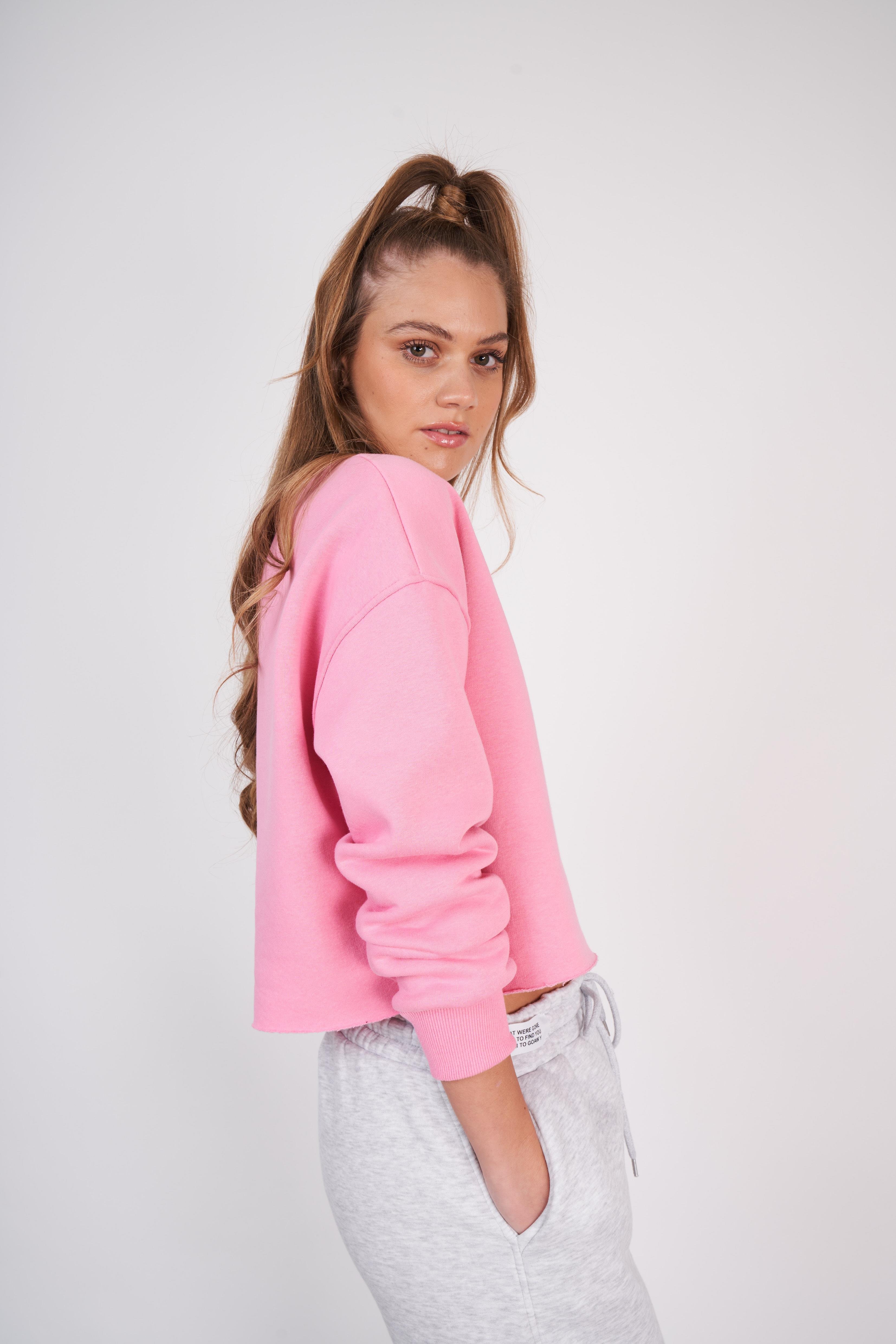 Basic Kısa Sweatshirt Pembe
