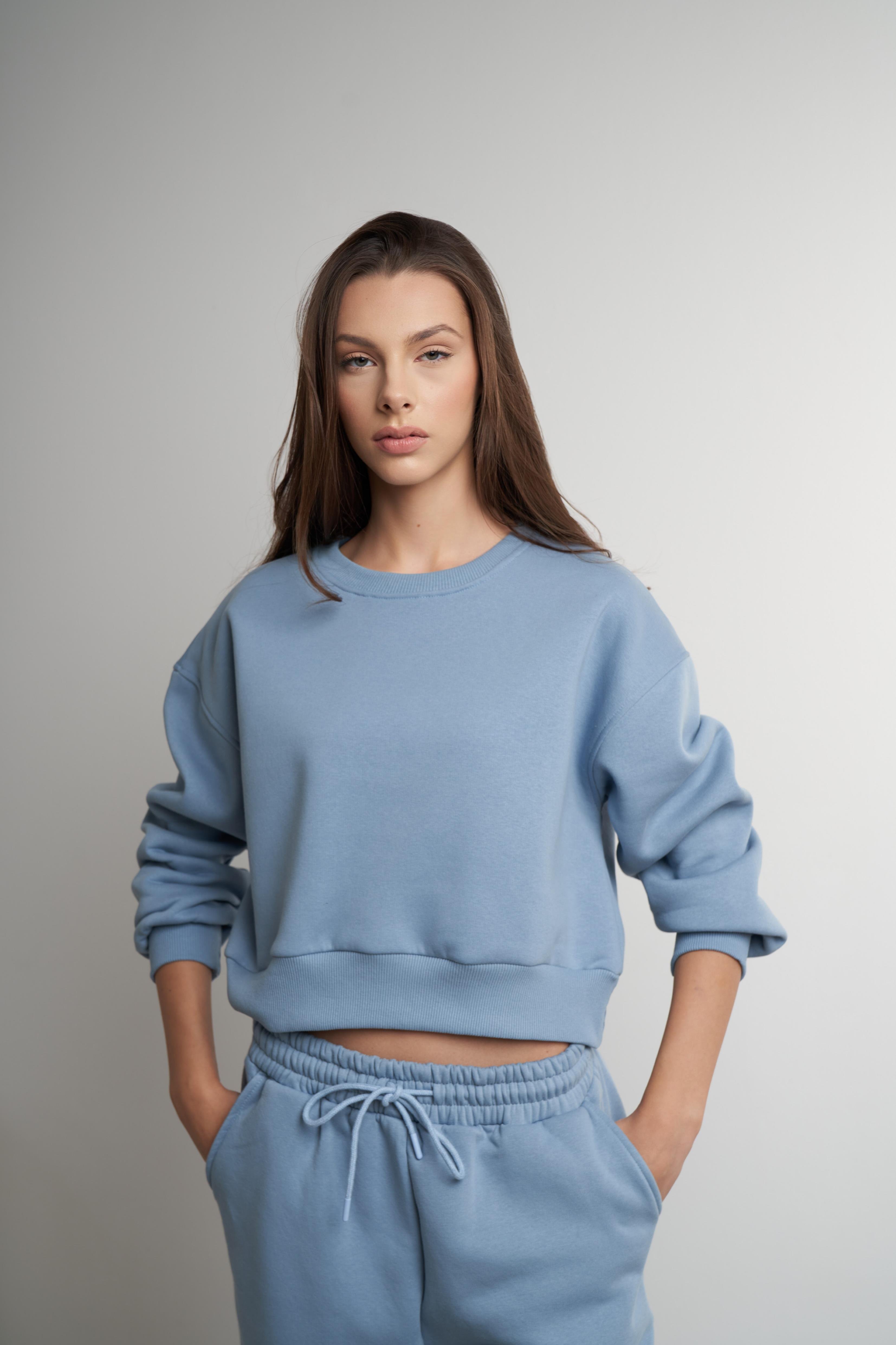 Basic Kısa Sweatshirt Prada Mavi