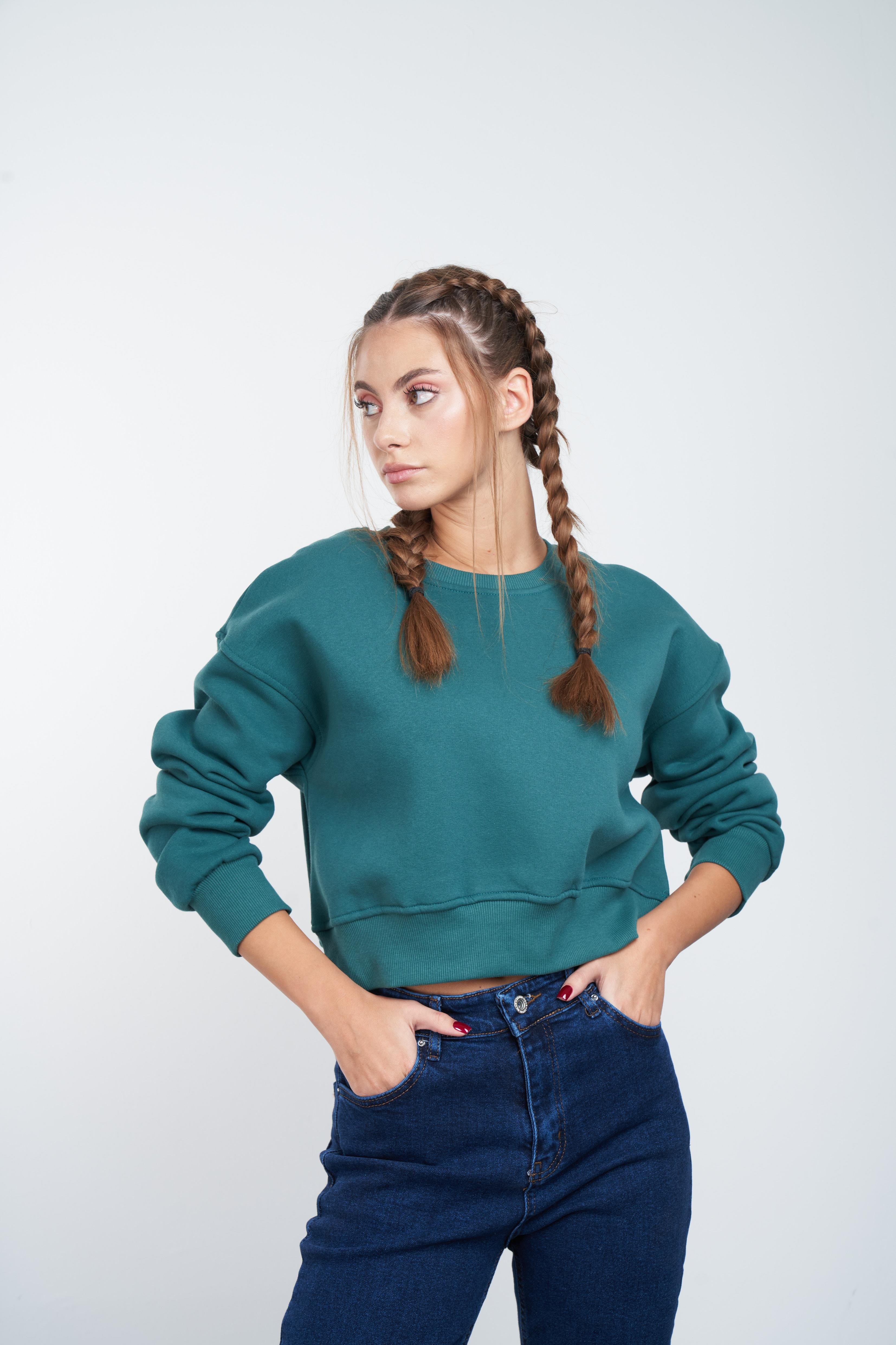 Basic Kısa Sweatshirt Yeşil