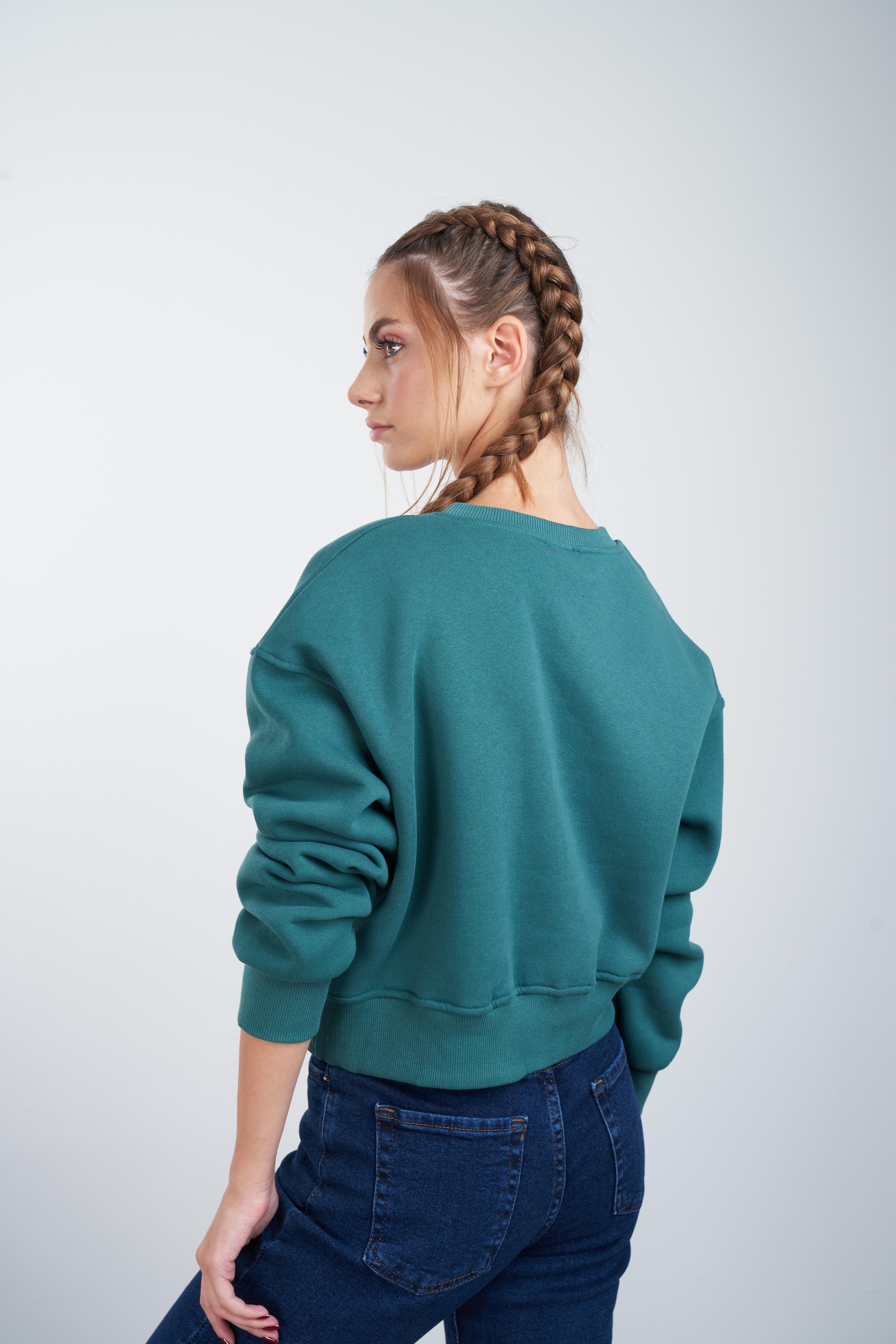 Basic Kısa Sweatshirt Yeşil