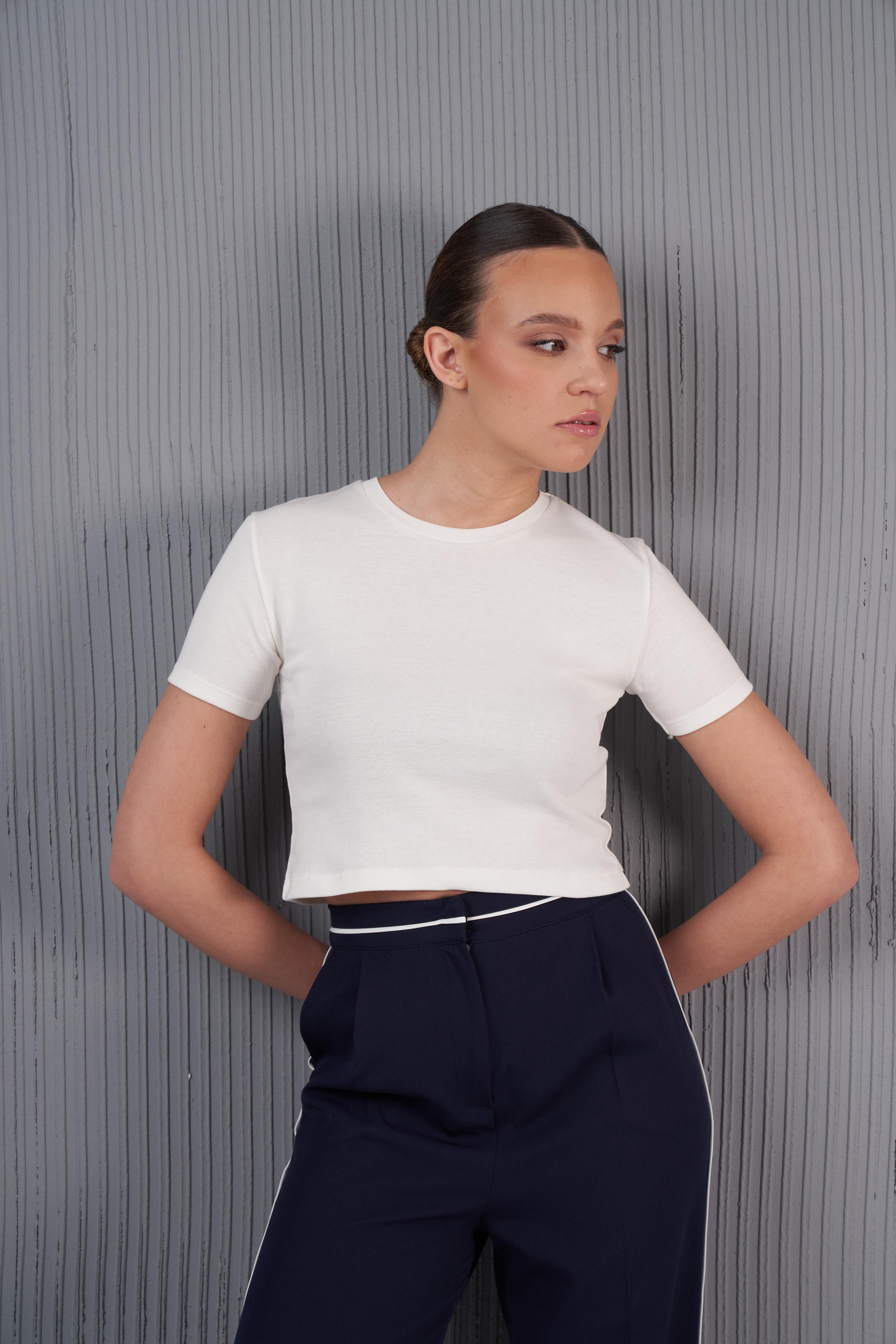 Basic Kısa T-shirt Ekru