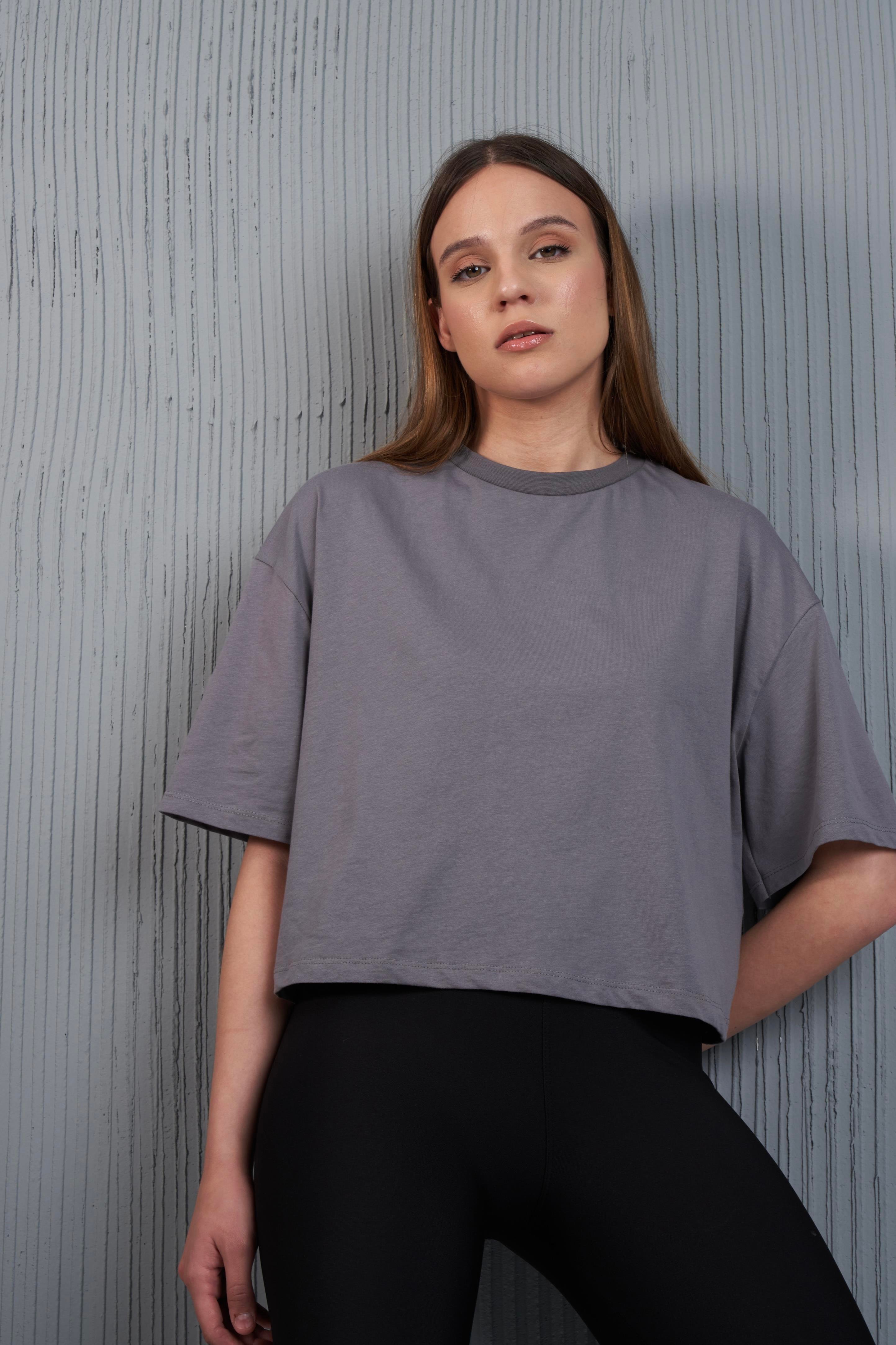 Basic Kısa T-shirt Koyu Gri