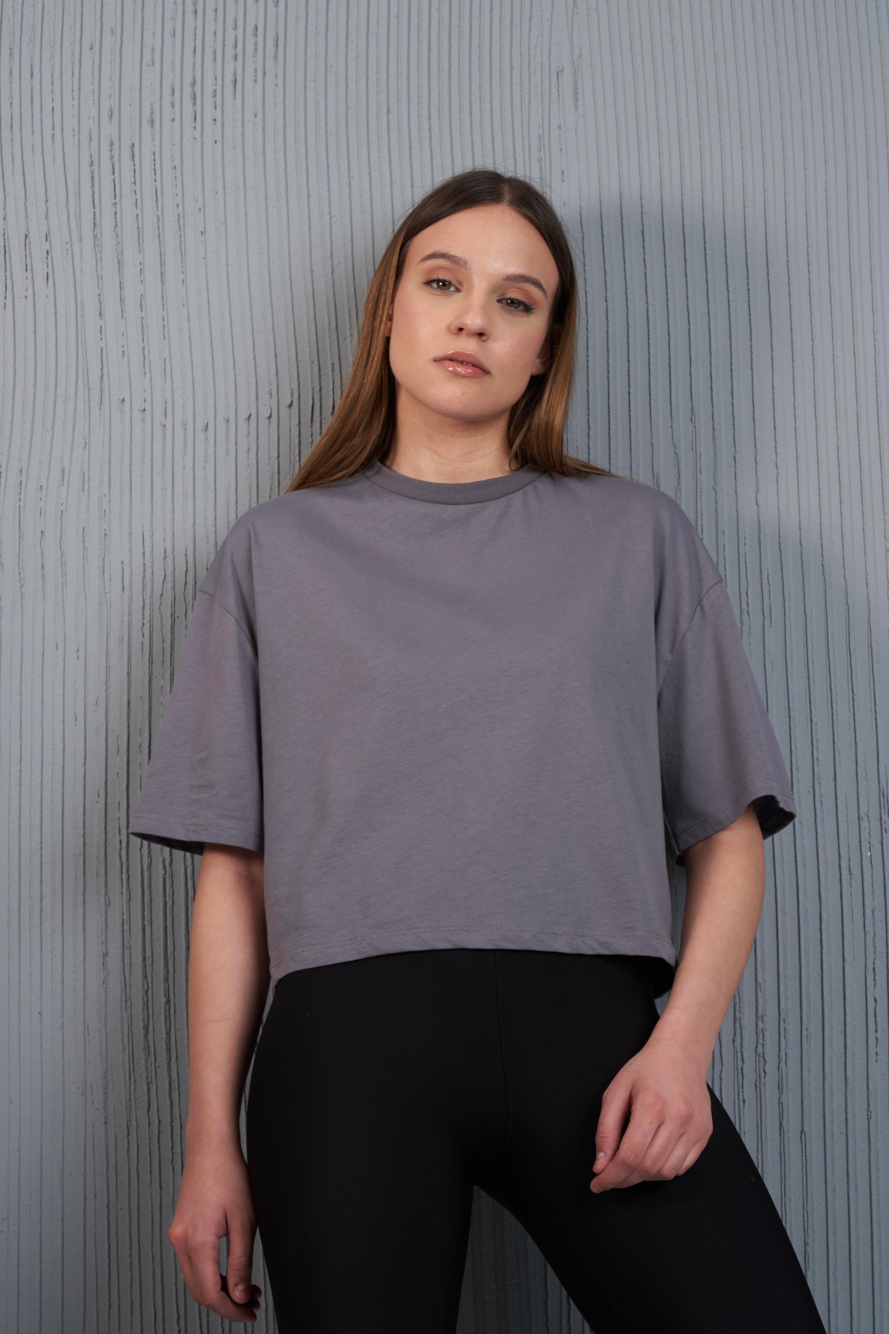 Basic Kısa T-shirt Koyu Gri