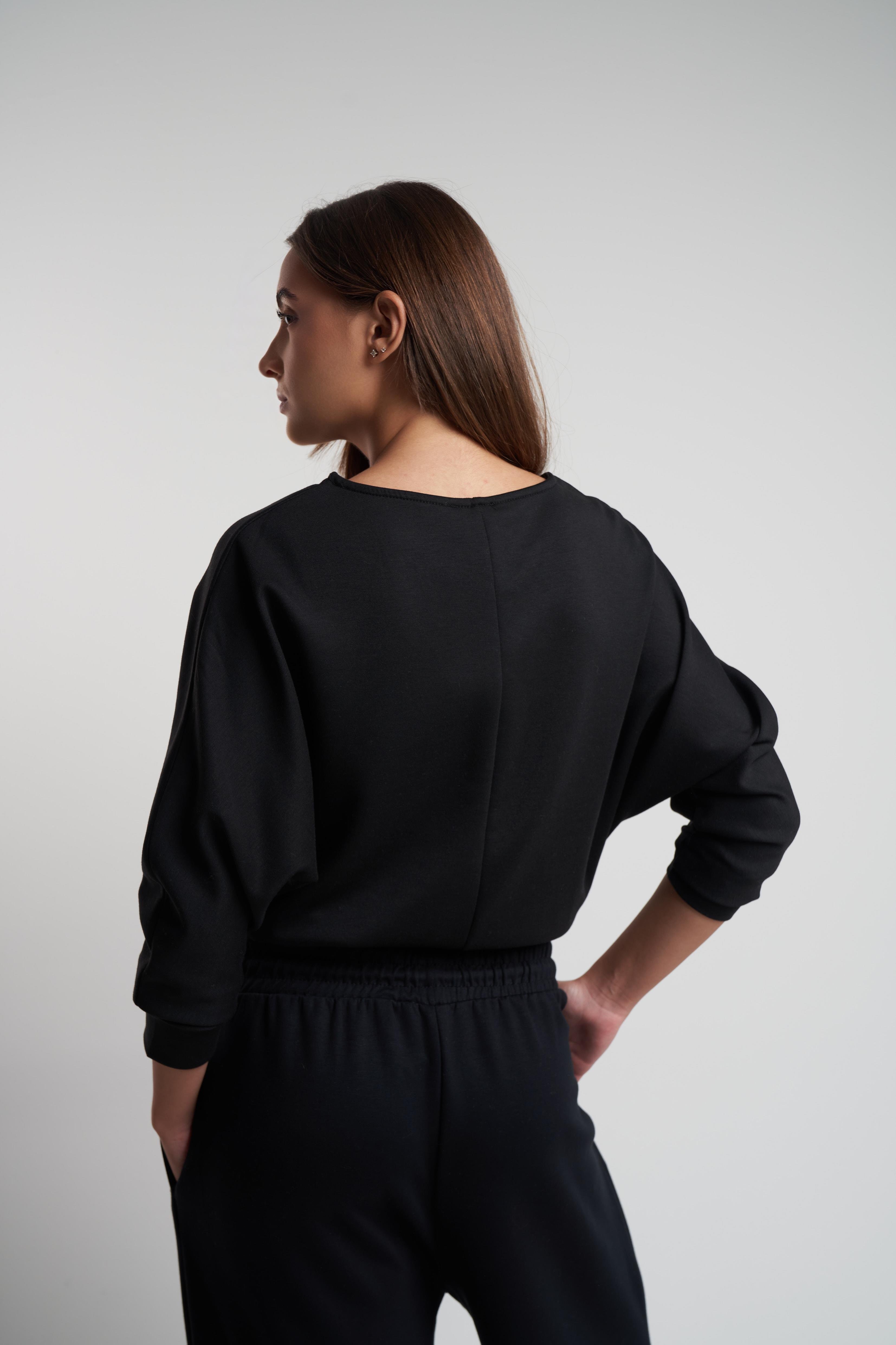 Basic Modal Kumaş Sweatshirt Siyah