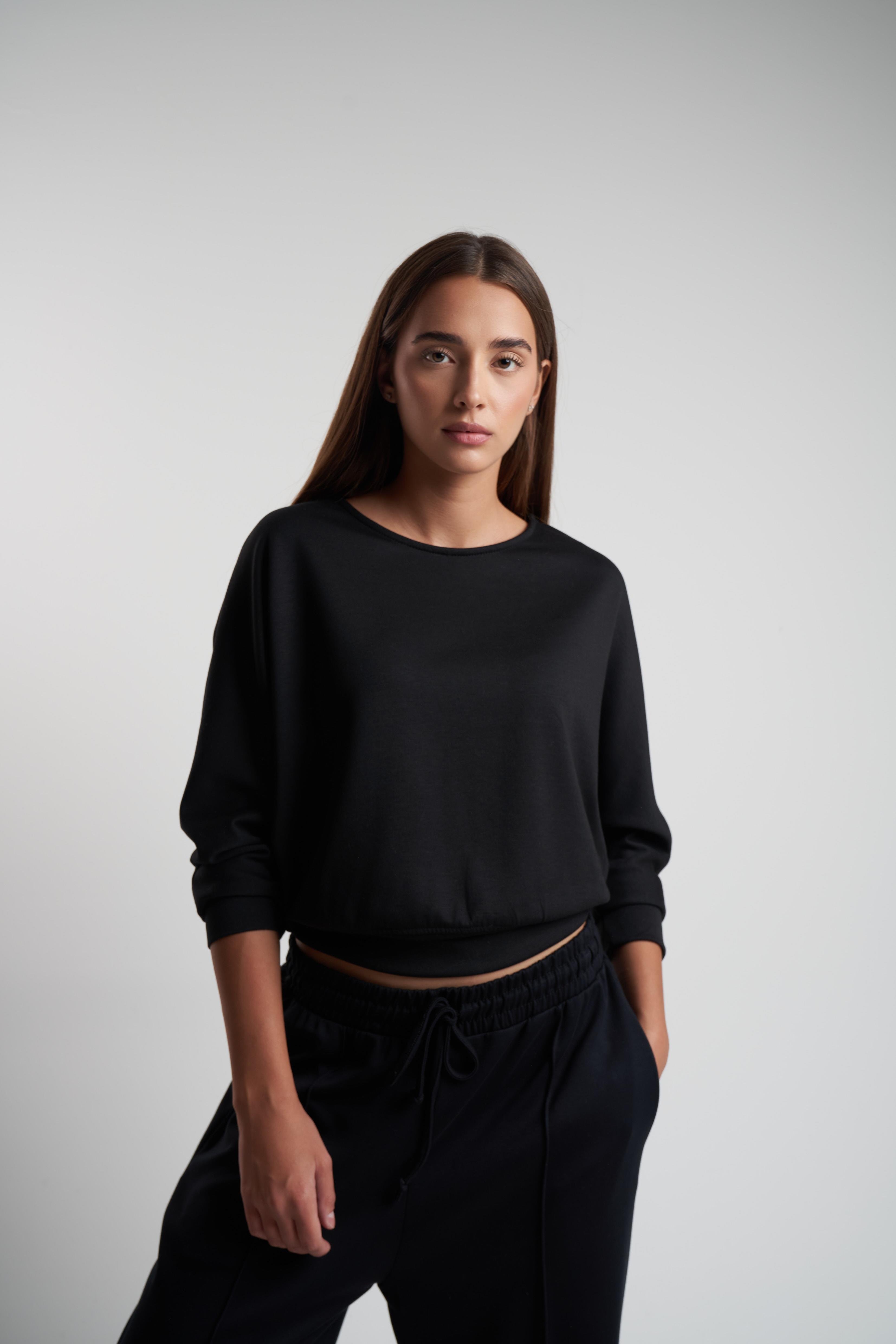 Basic Modal Kumaş Sweatshirt Siyah