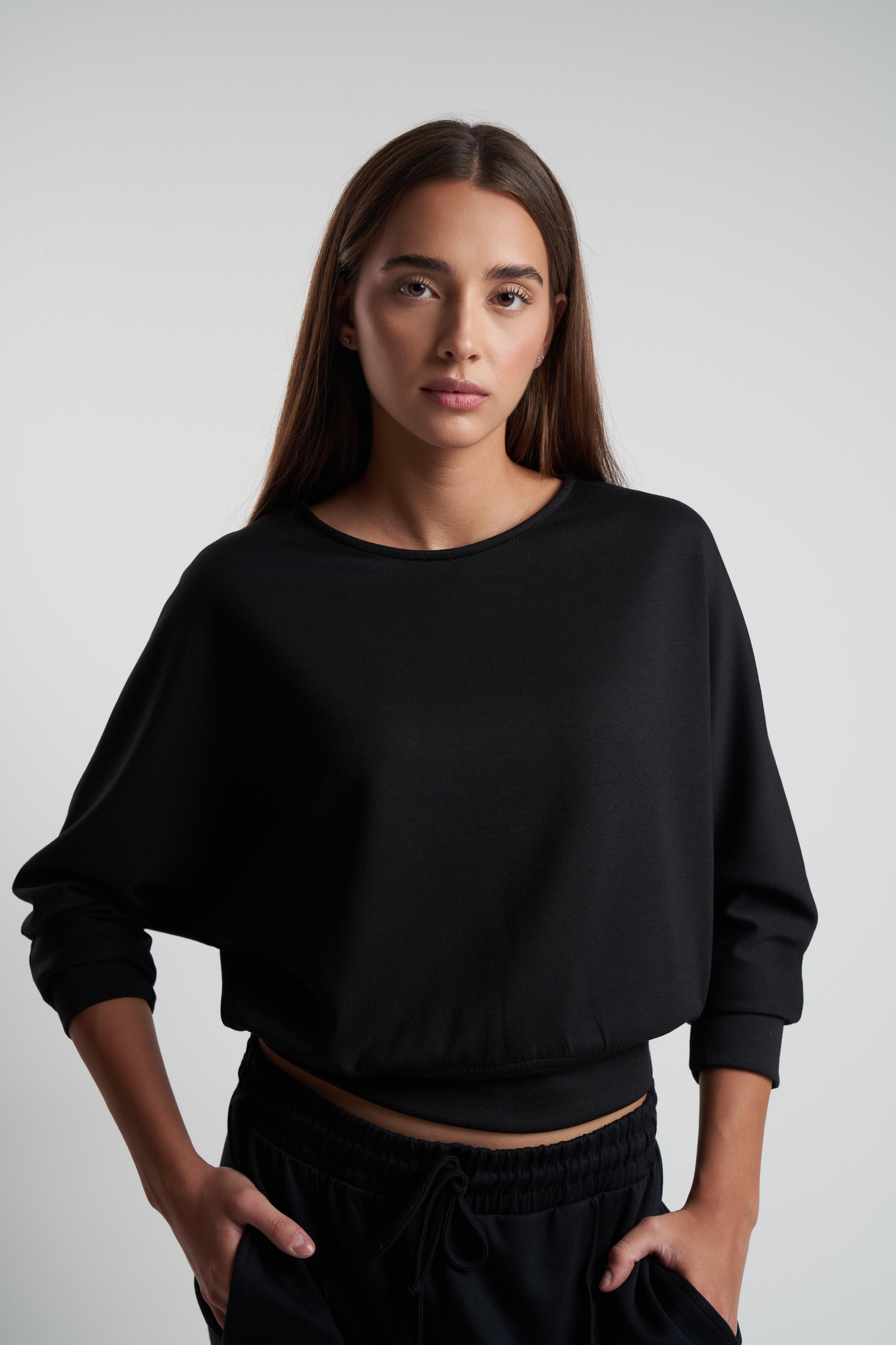 Basic Modal Kumaş Sweatshirt Siyah