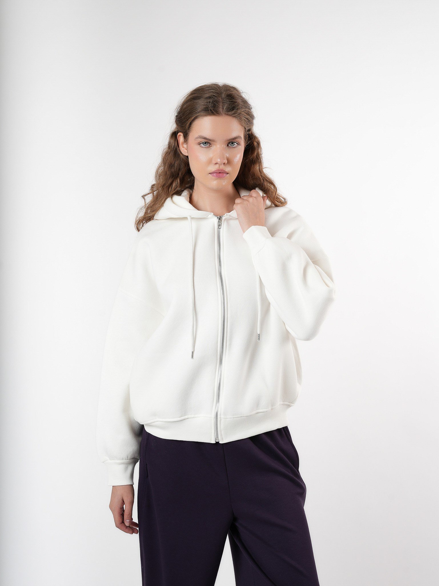 Basic Oversize Şardonlu Sweatmont Ekru
