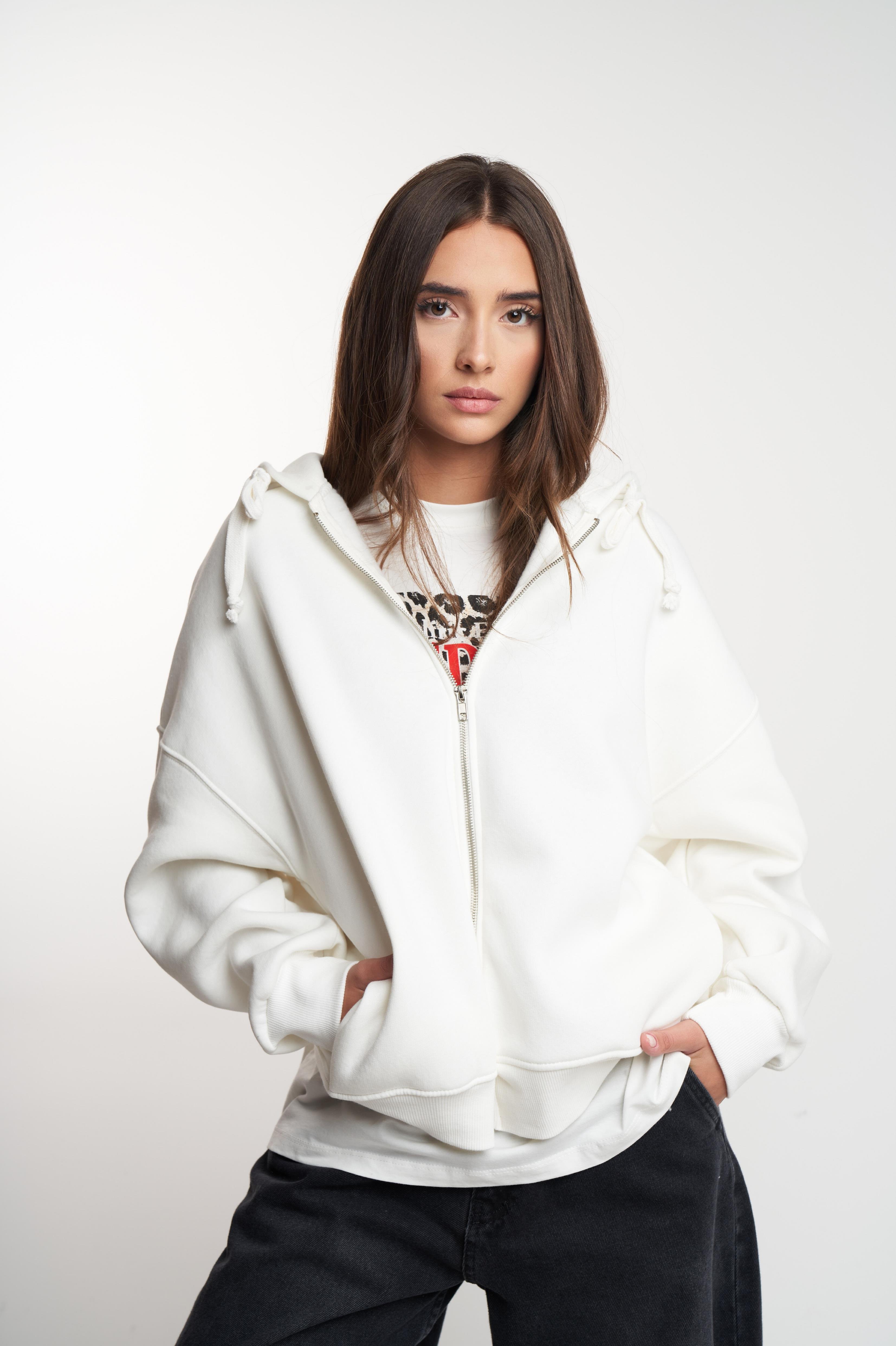 Basic Oversize Şardonlu Sweatmont Ekru