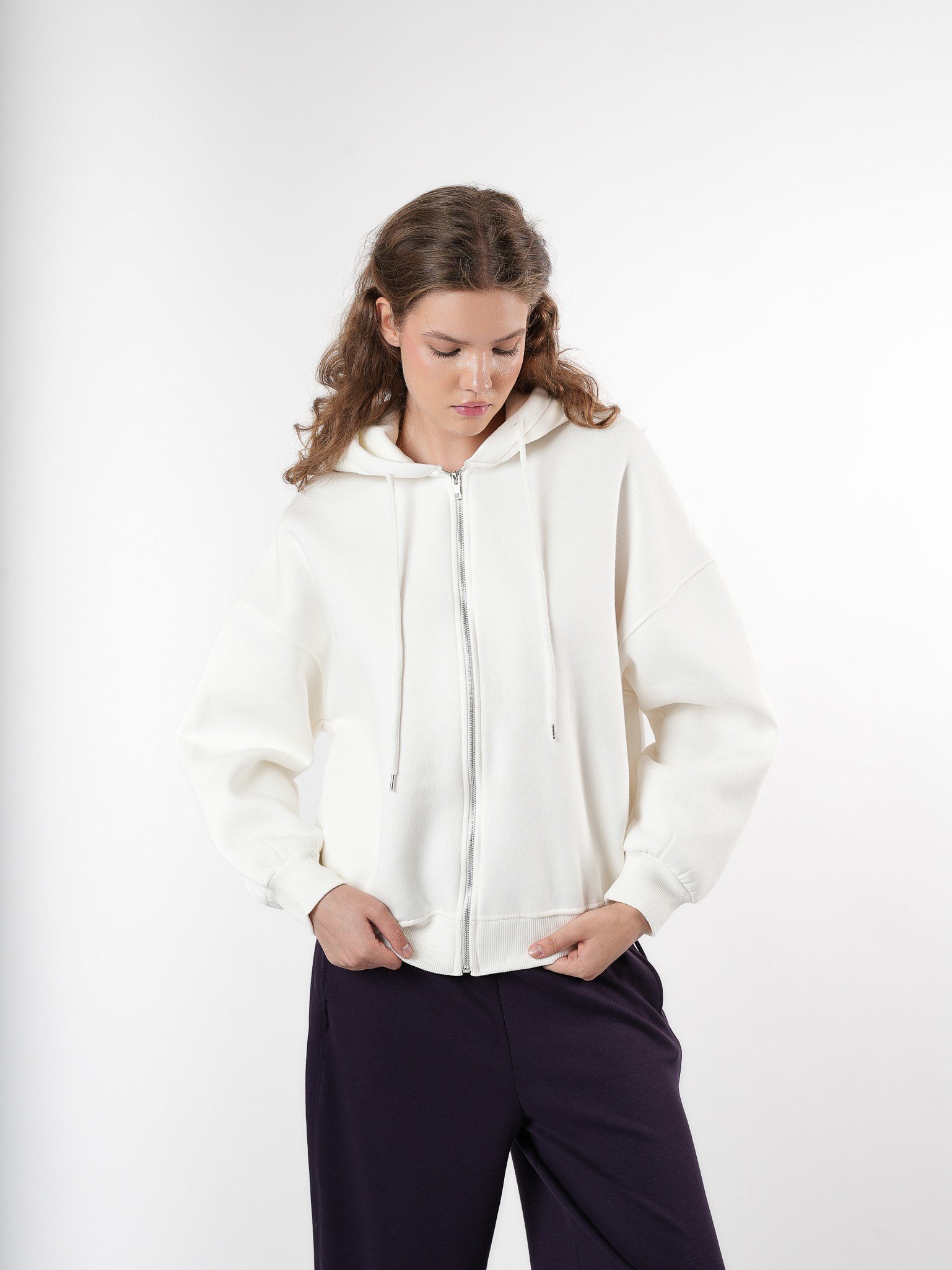 Basic Oversize Şardonlu Sweatmont Ekru