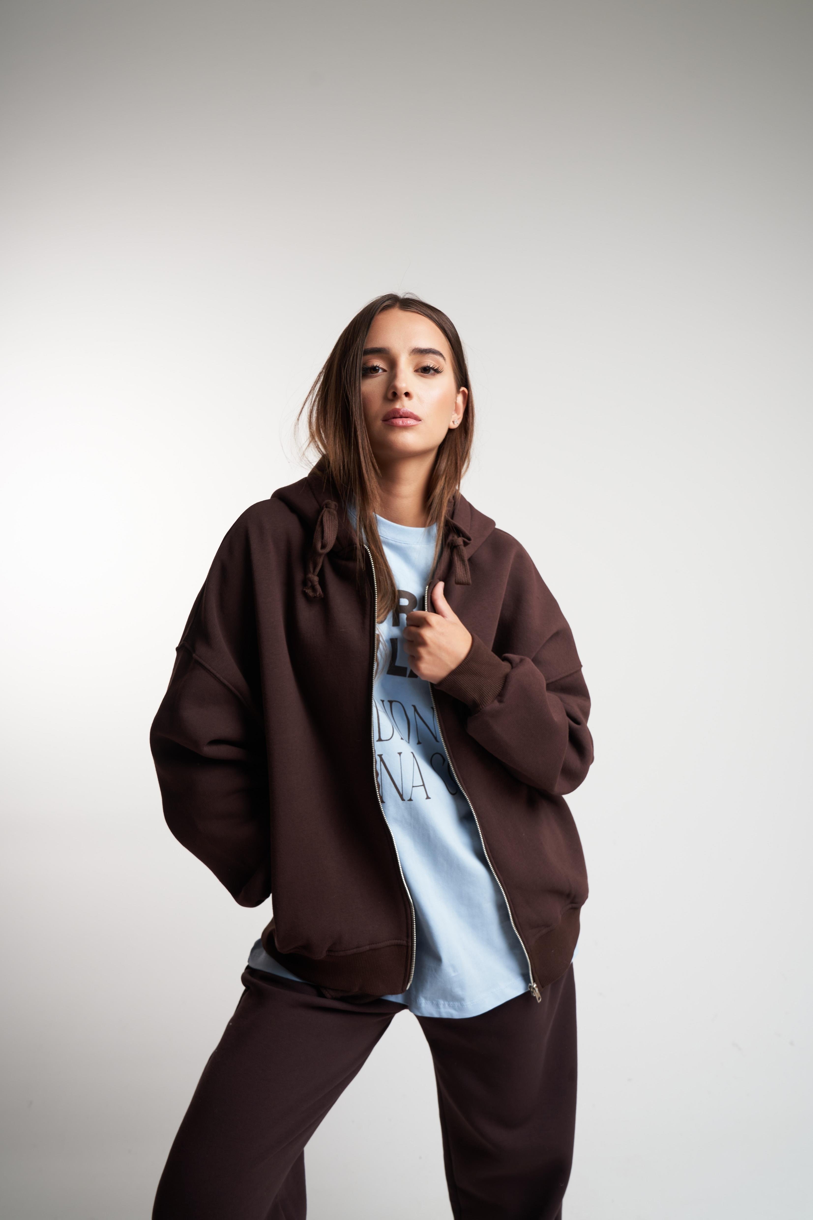 Basic Oversize Şardonlu Sweatmont Kahve