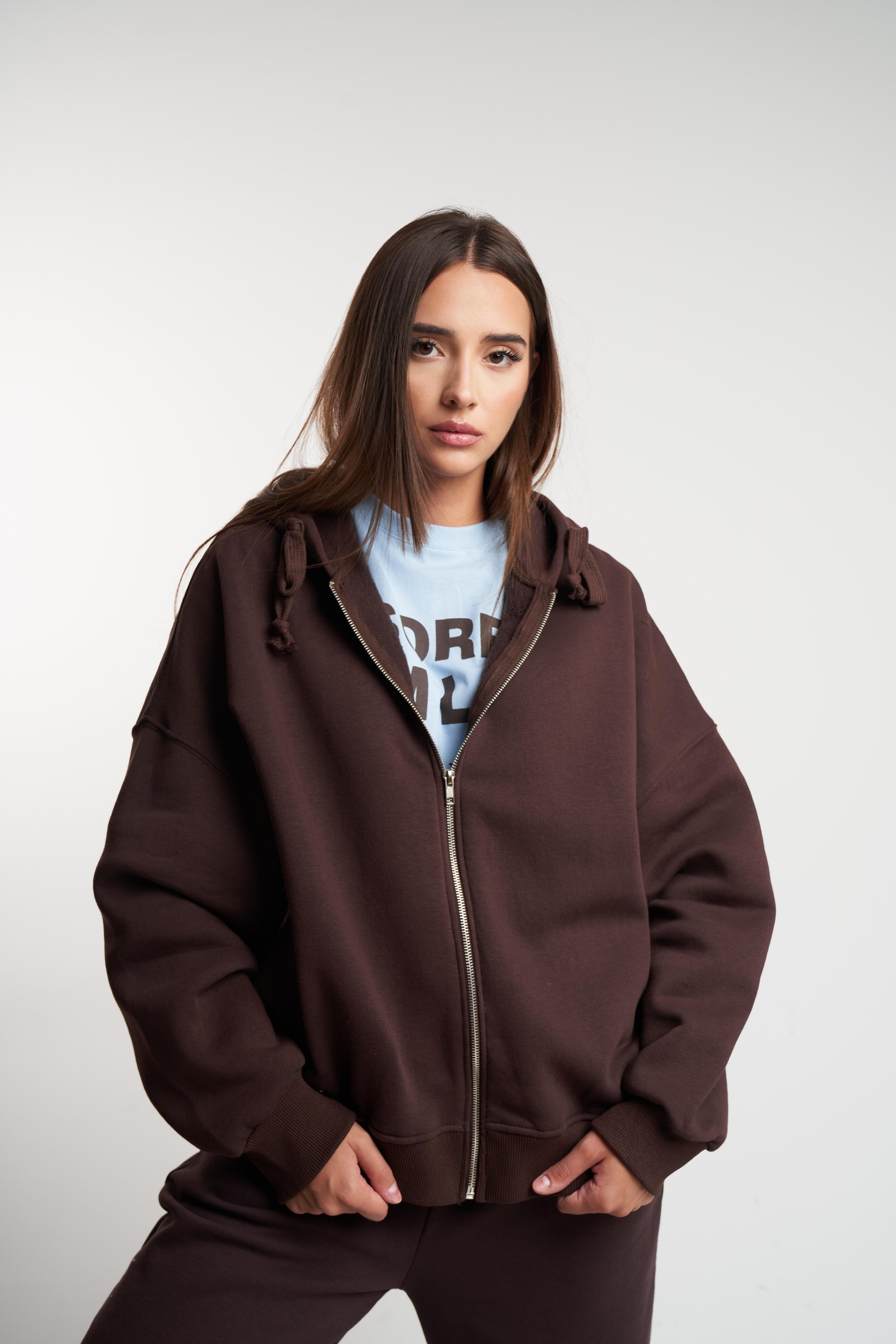 Basic Oversize Şardonlu Sweatmont Kahve