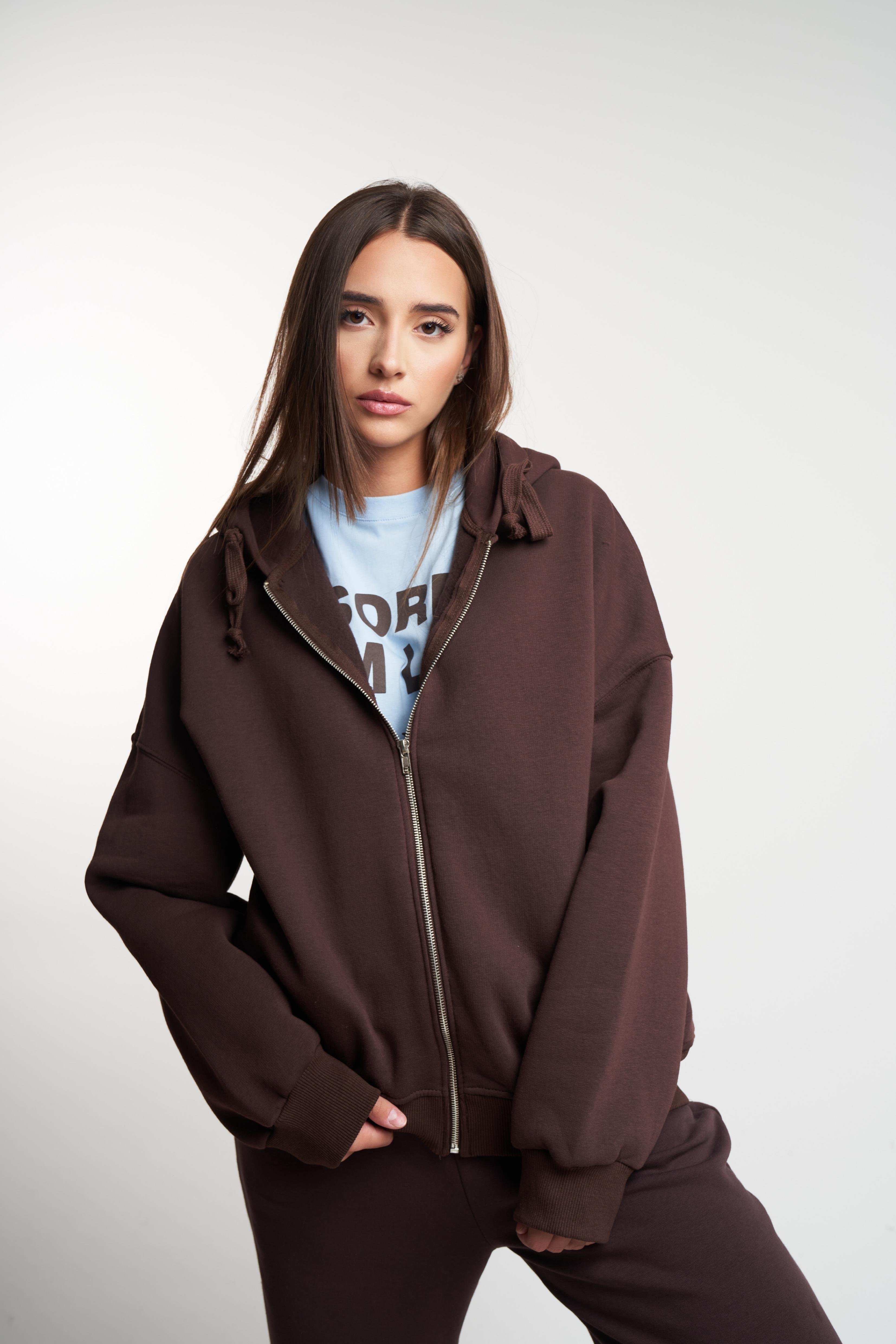 Basic Oversize Şardonlu Sweatmont Kahve