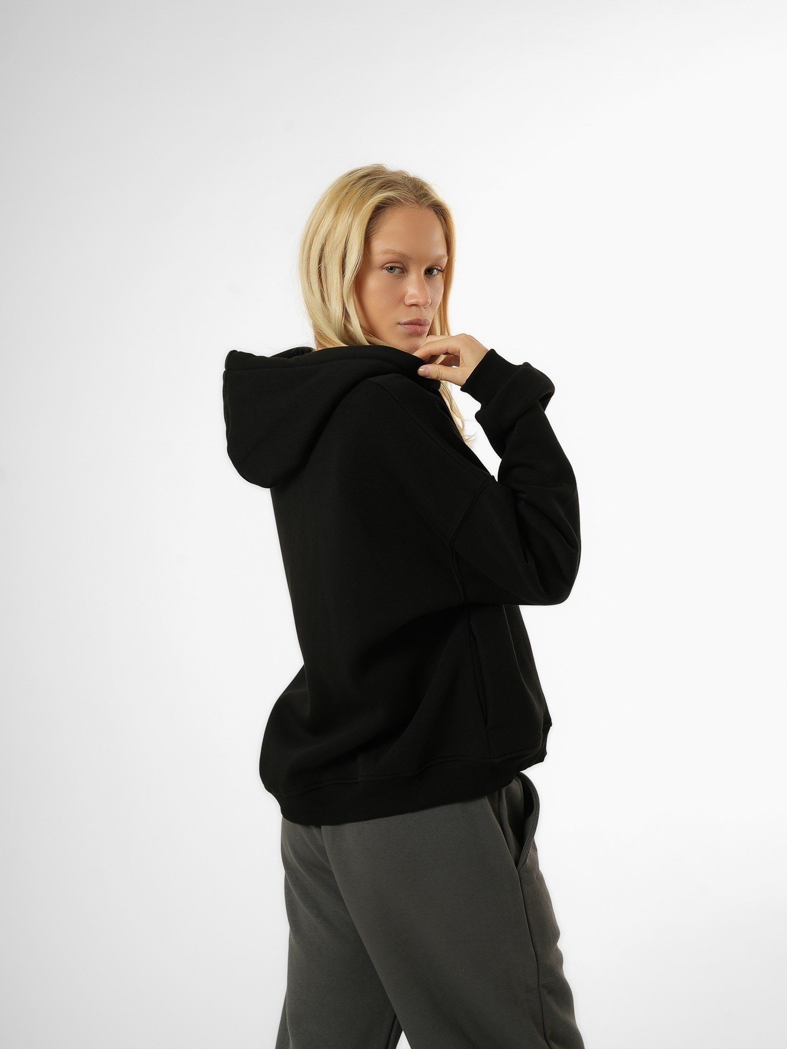 Basic Oversize Şardonlu Sweatmont Siyah