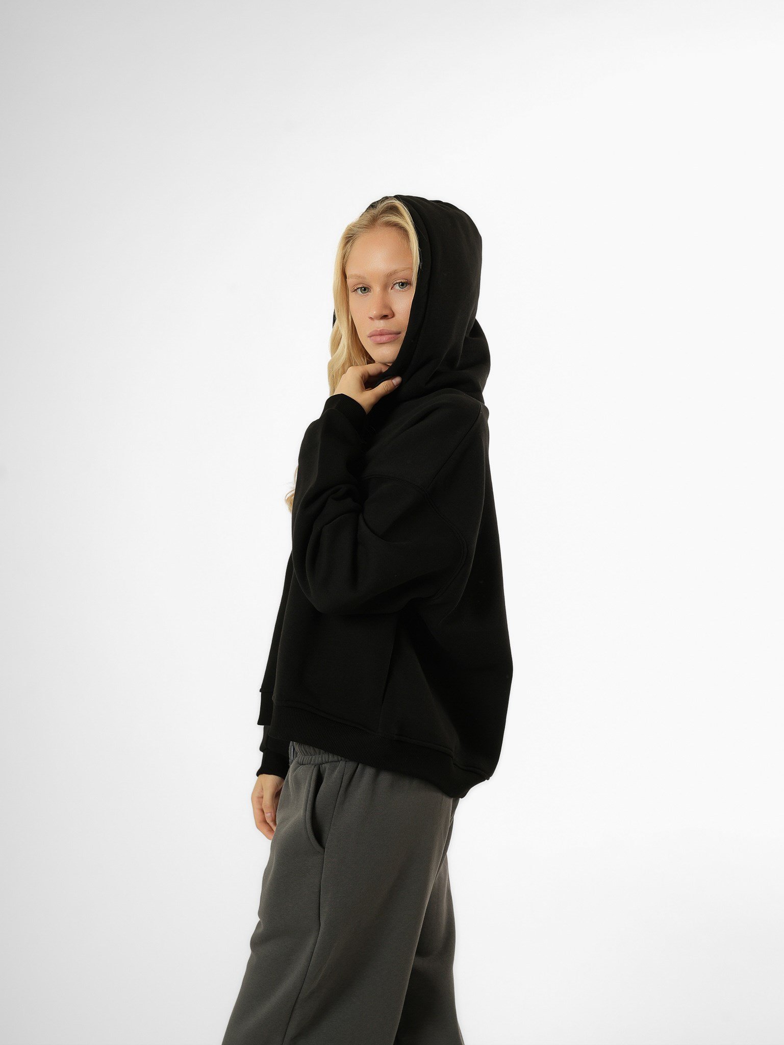 Basic Oversize Şardonlu Sweatmont Siyah