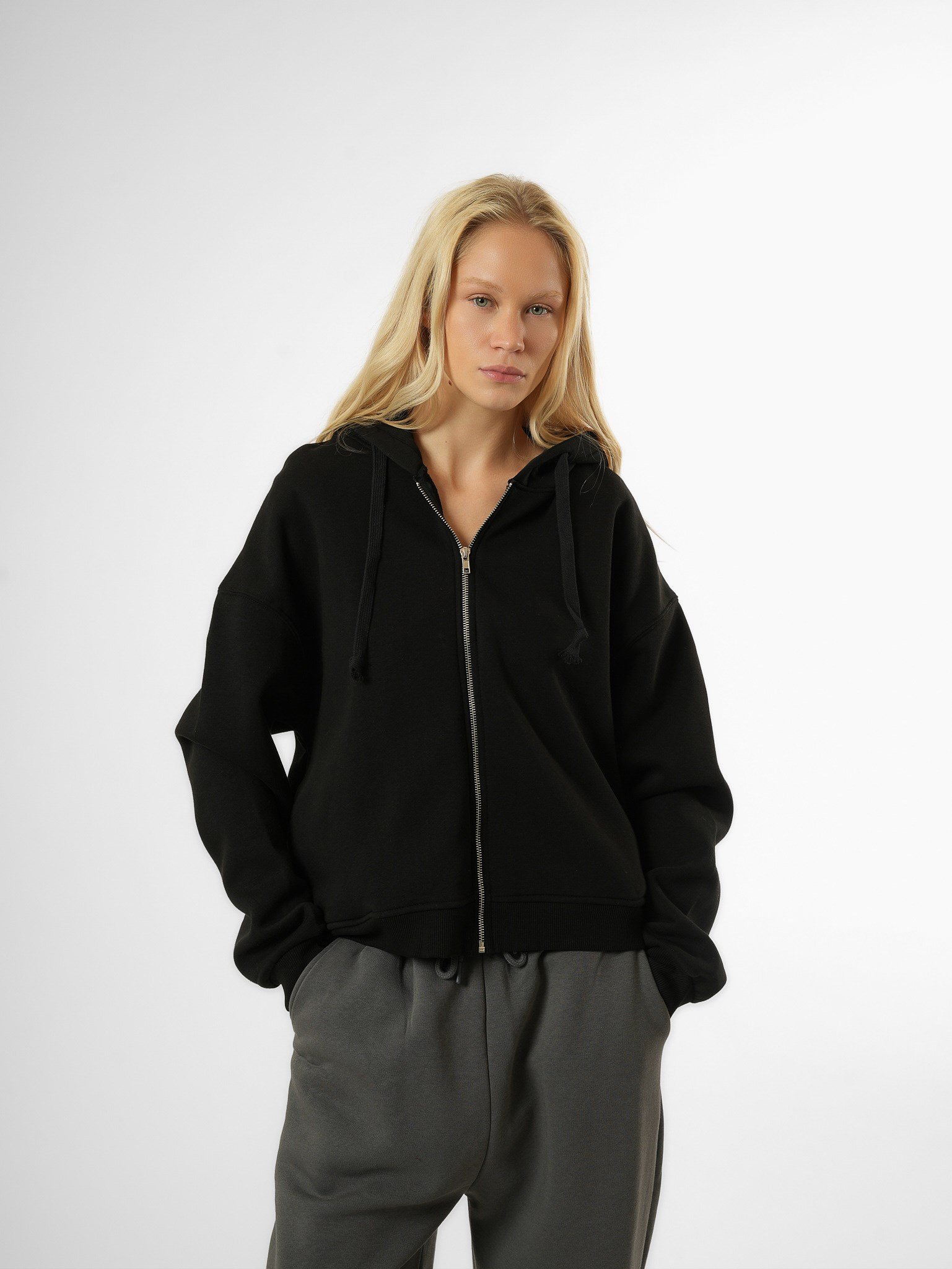 Basic Oversize Şardonlu Sweatmont Siyah