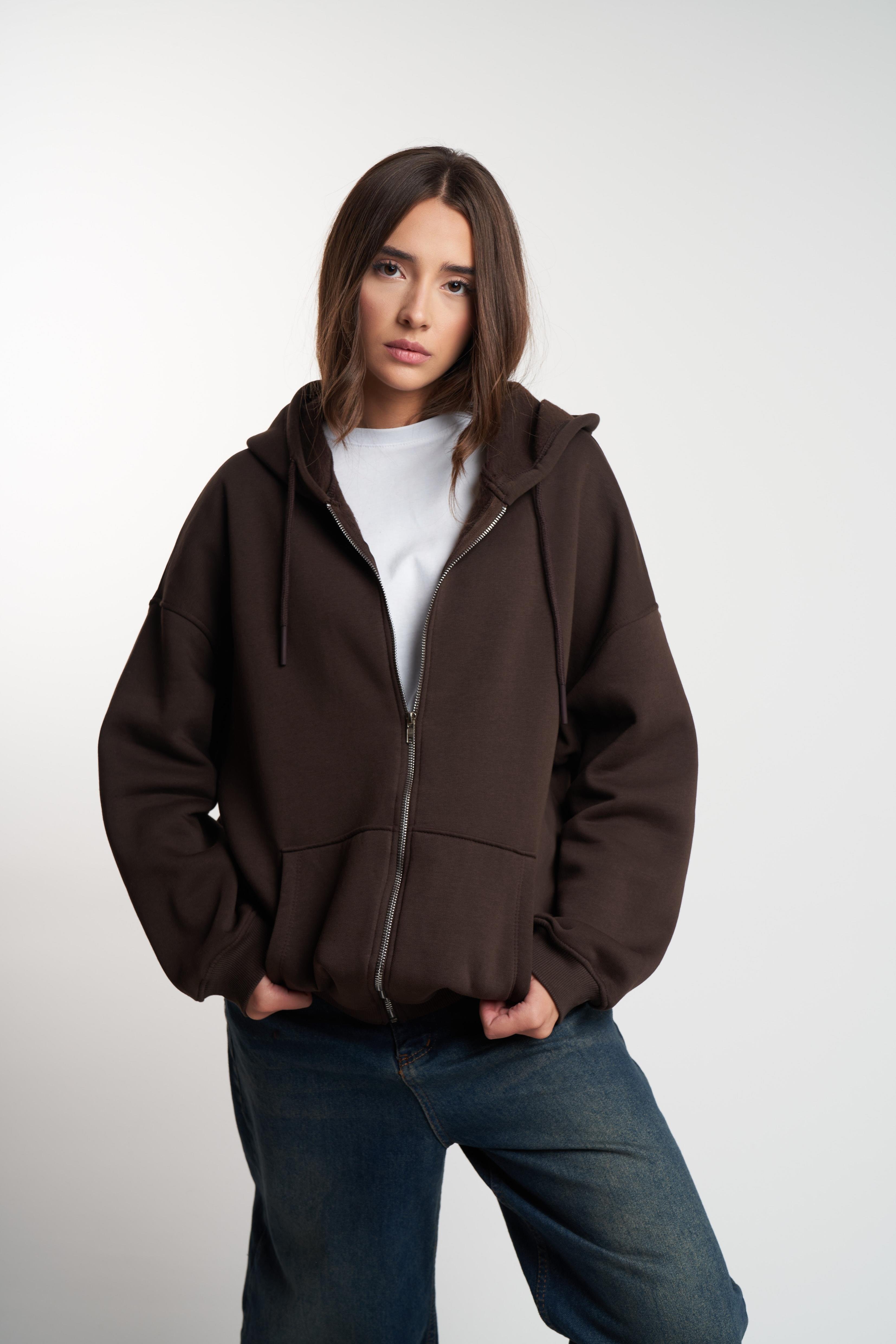 Basic Oversize Sweatshirt Ceket Kahve