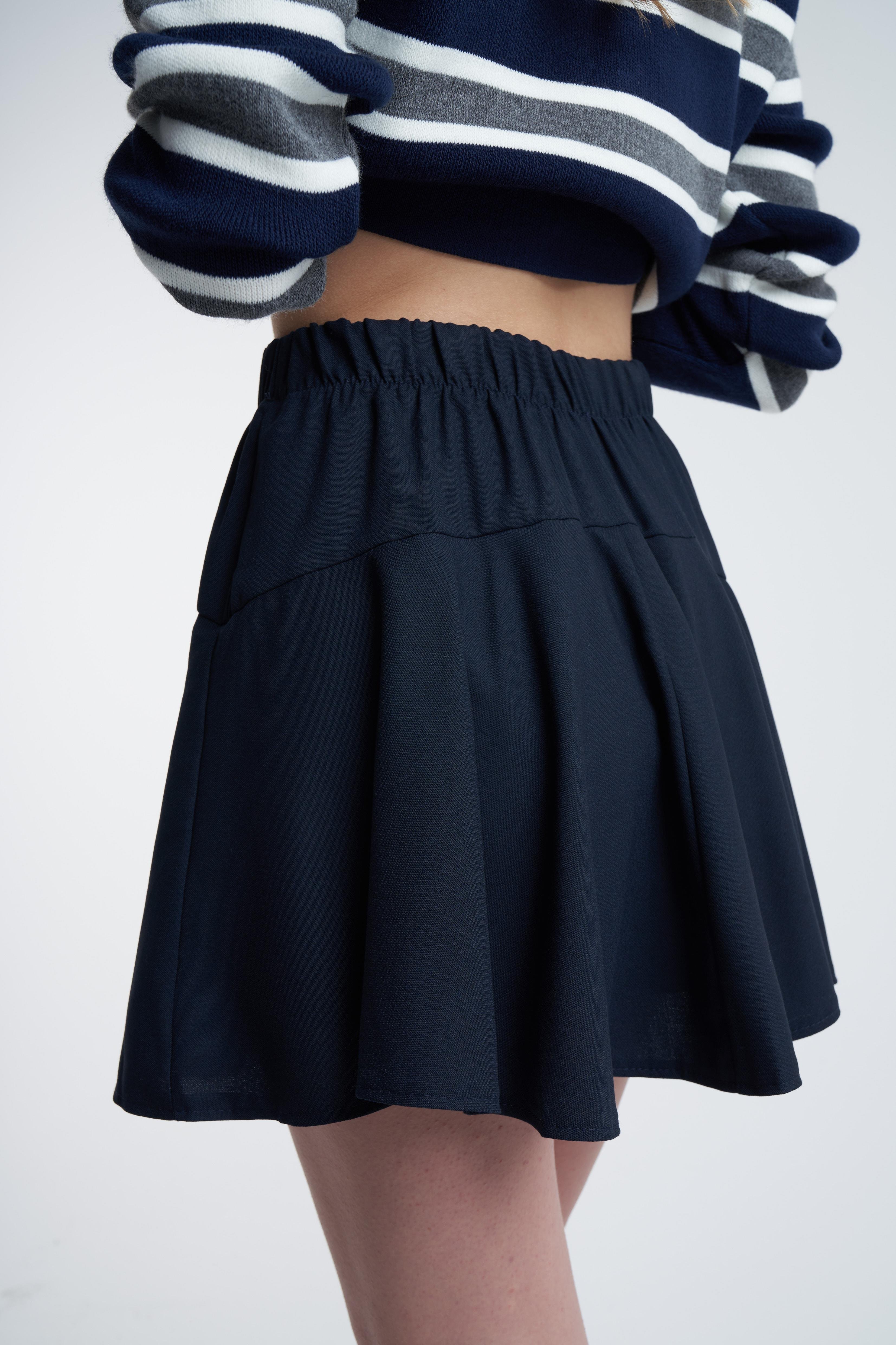 Basic Pileli Şort Etek Lacivert