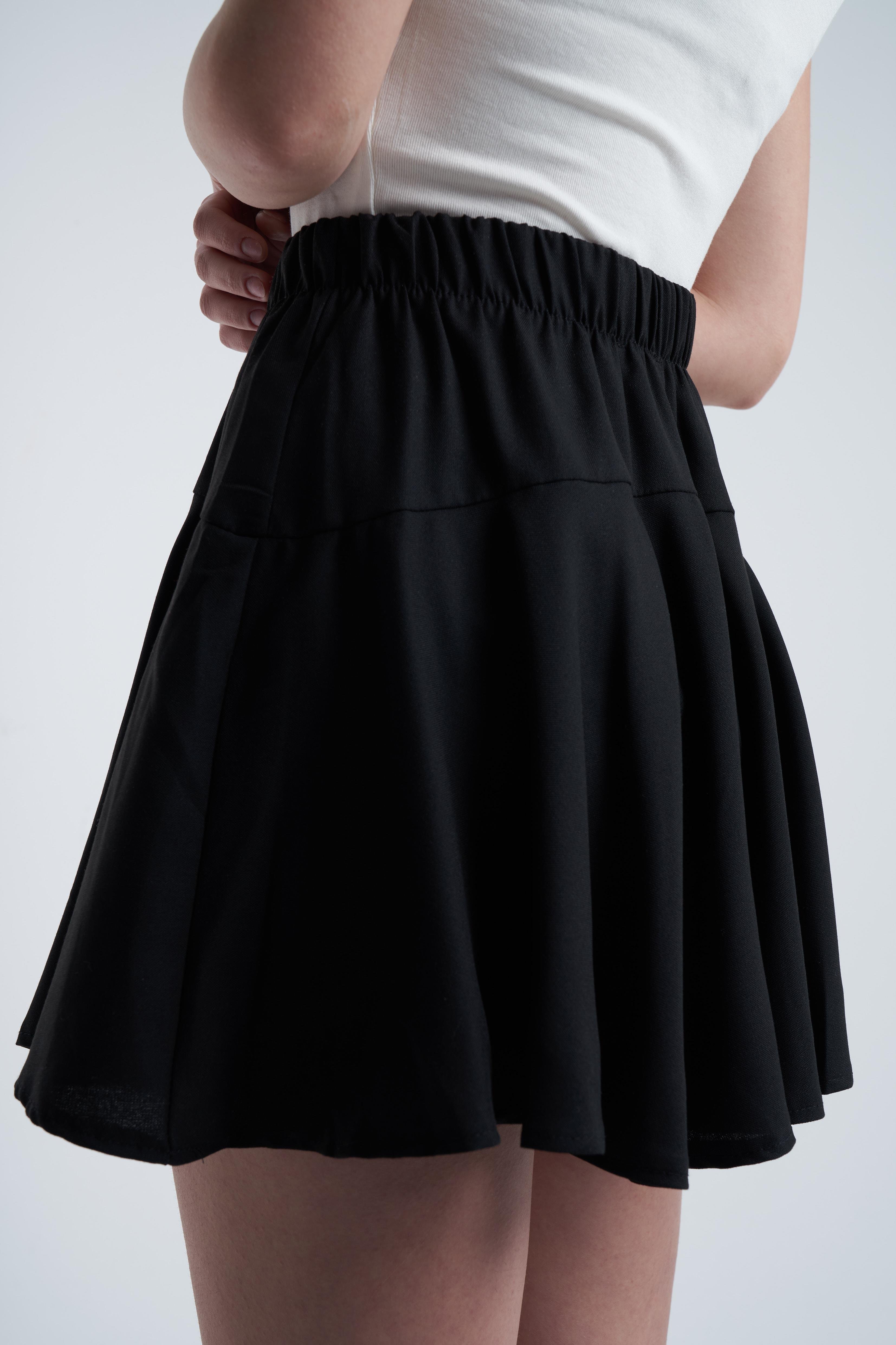 Basic Pileli Şort Etek Siyah