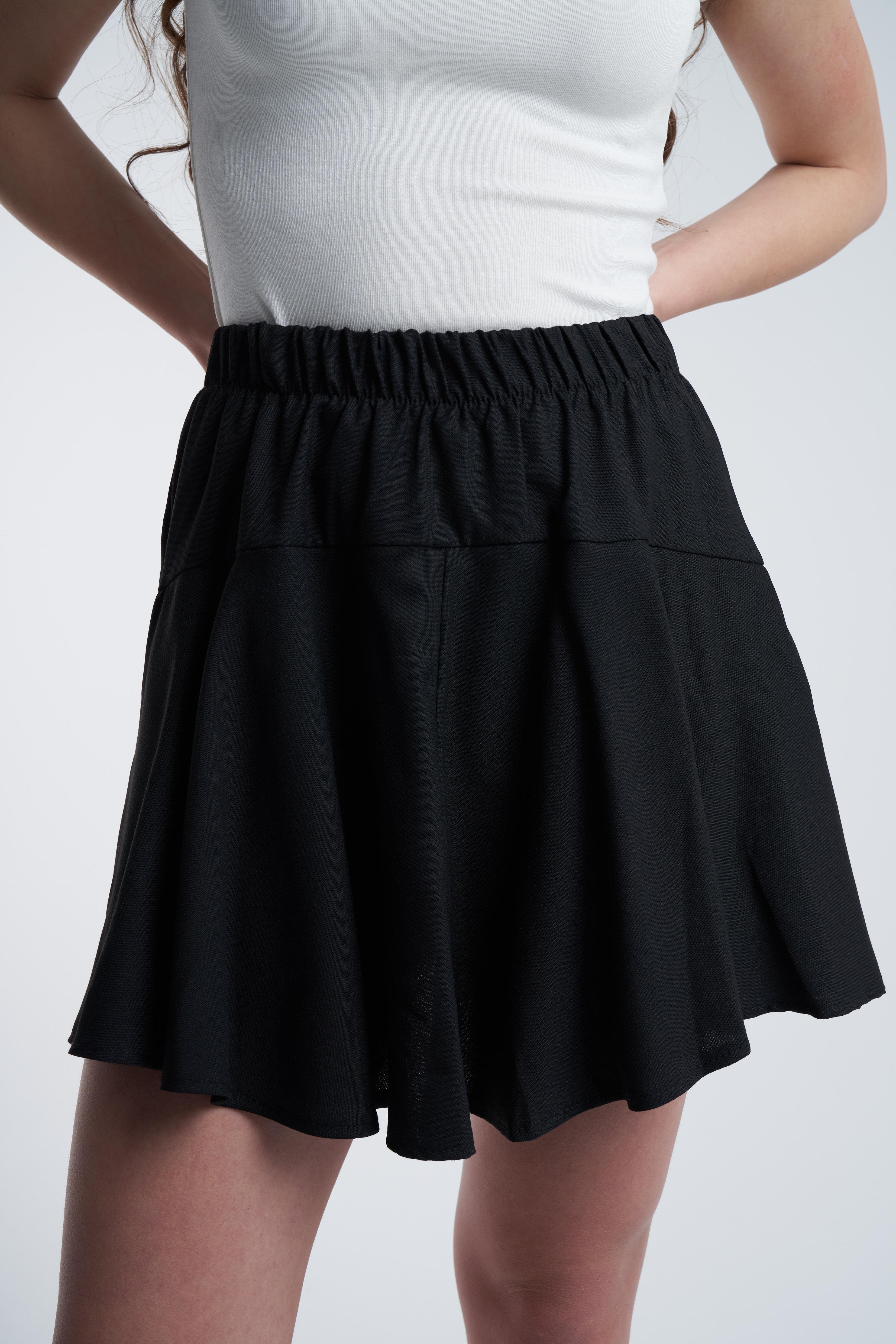 Basic Pileli Şort Etek Siyah