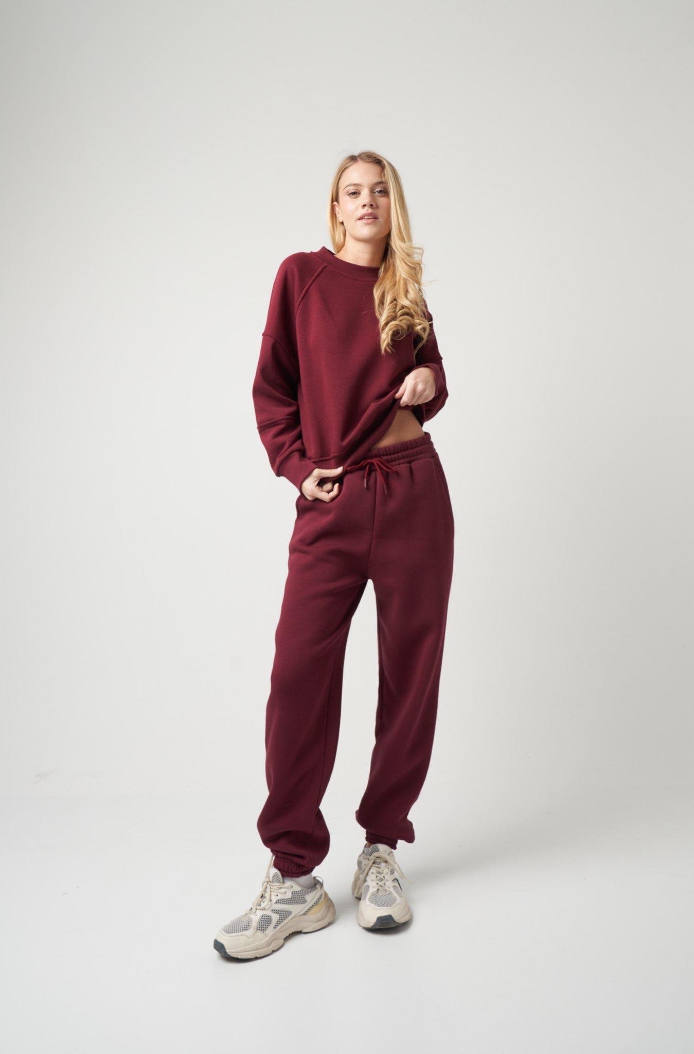 Basic Şardonlu Eşofman Altı Bordo