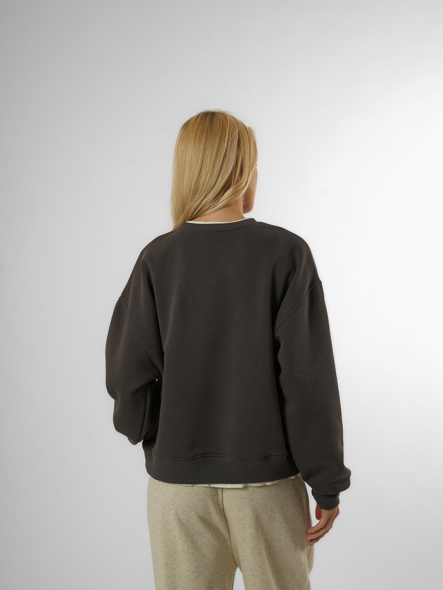 Basic Şardonlu Sweatshirt Antrasit-Ekru