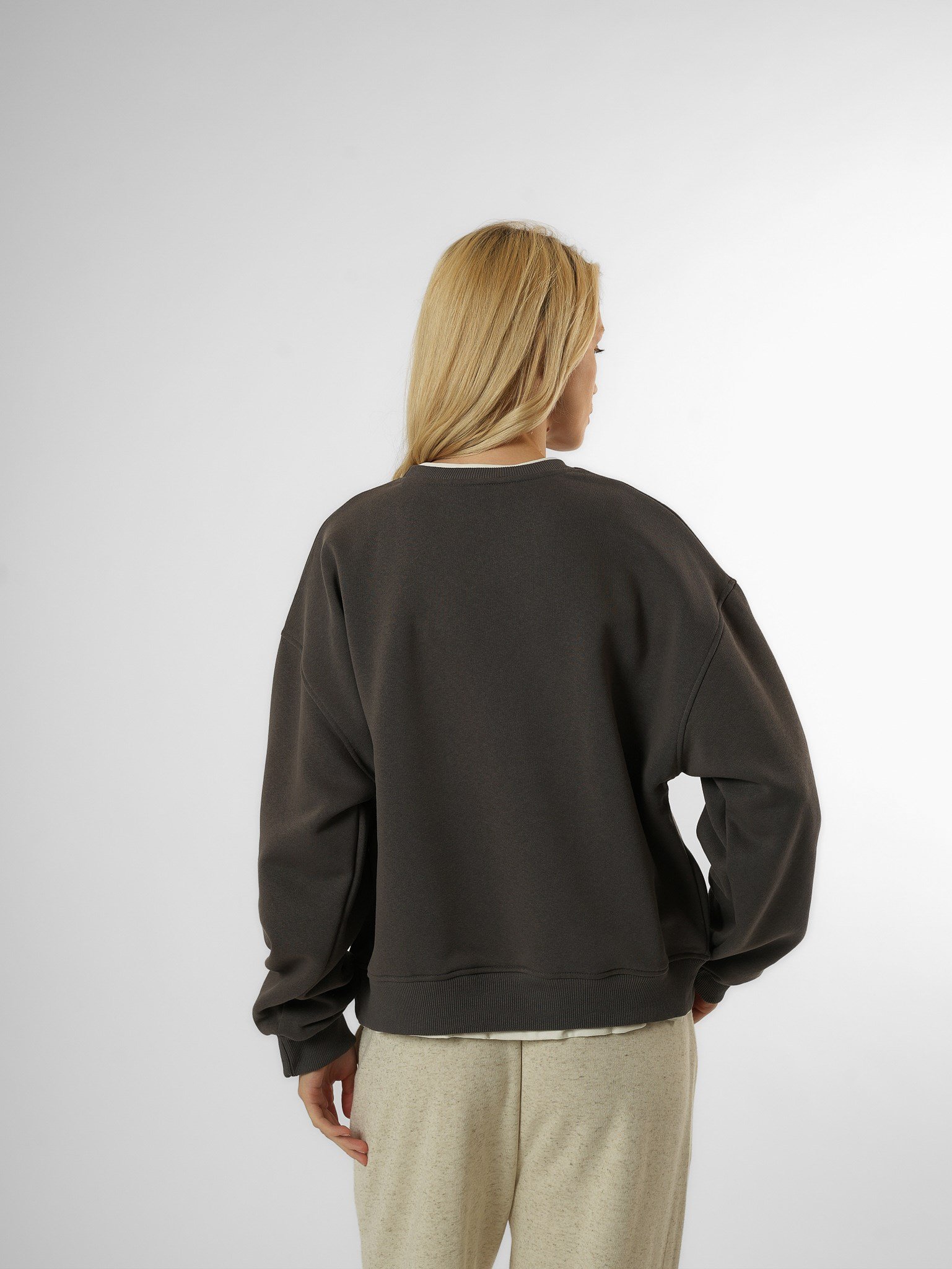Basic Şardonlu Sweatshirt Antrasit-Ekru