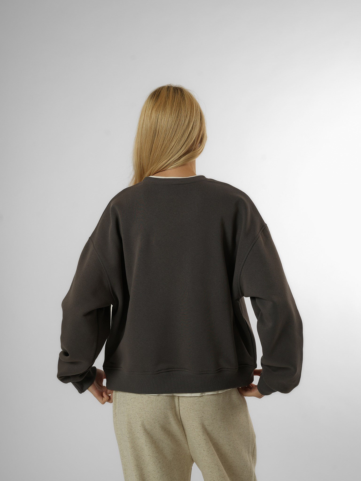 Basic Şardonlu Sweatshirt Antrasit-Ekru