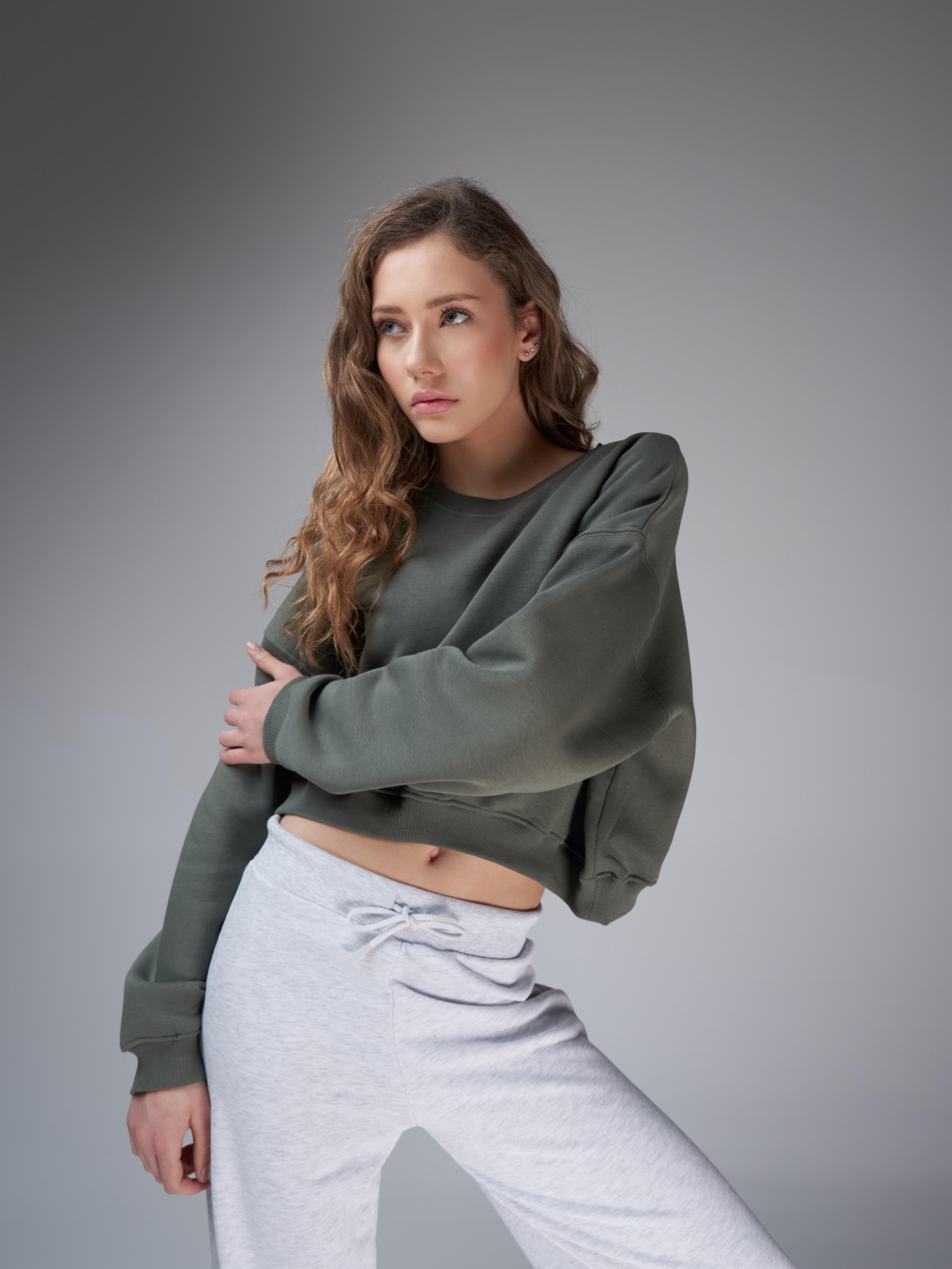 Basic Şardonlu Sweatshirt Haki