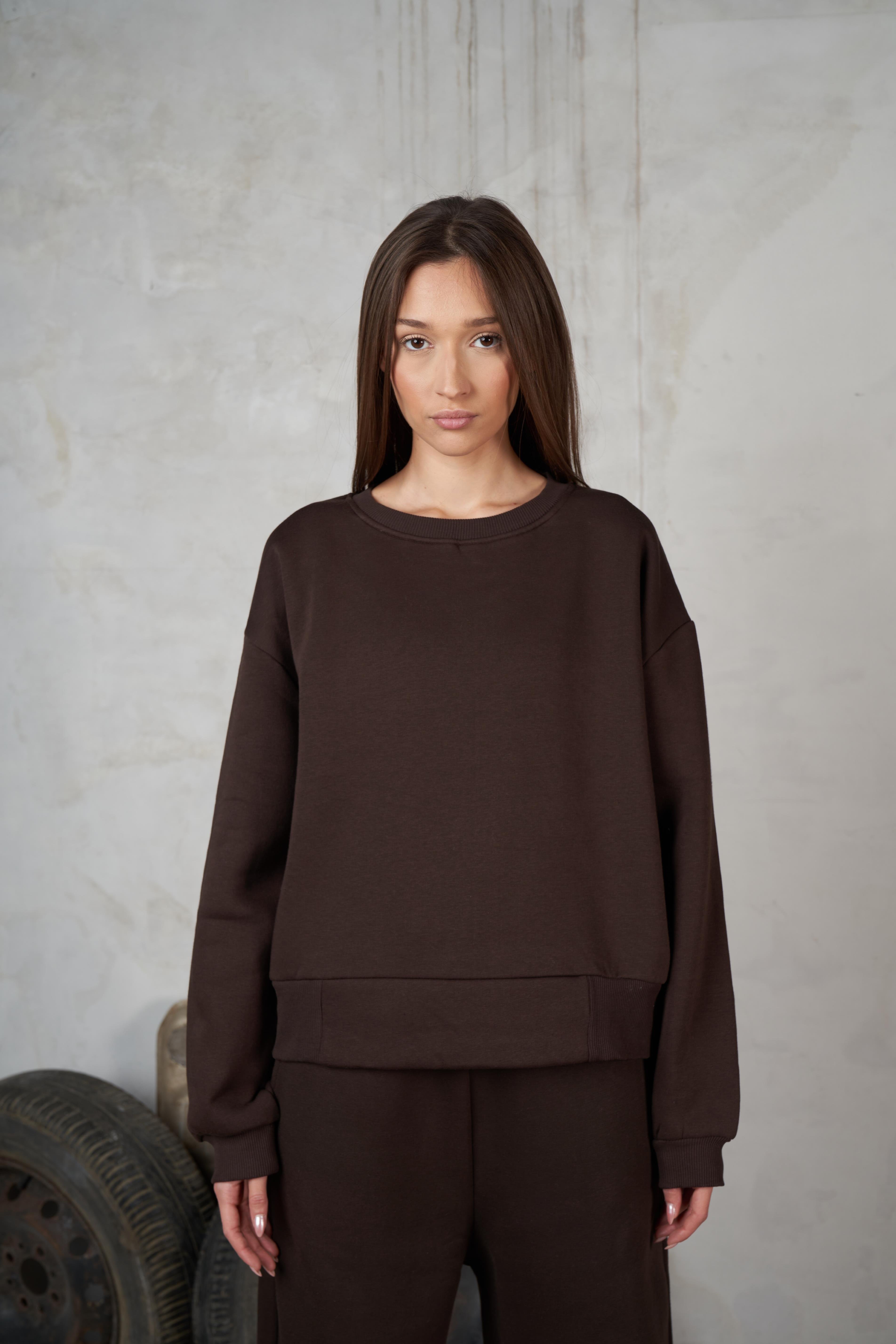 Basic Şardonlu Sweatshirt Kahve