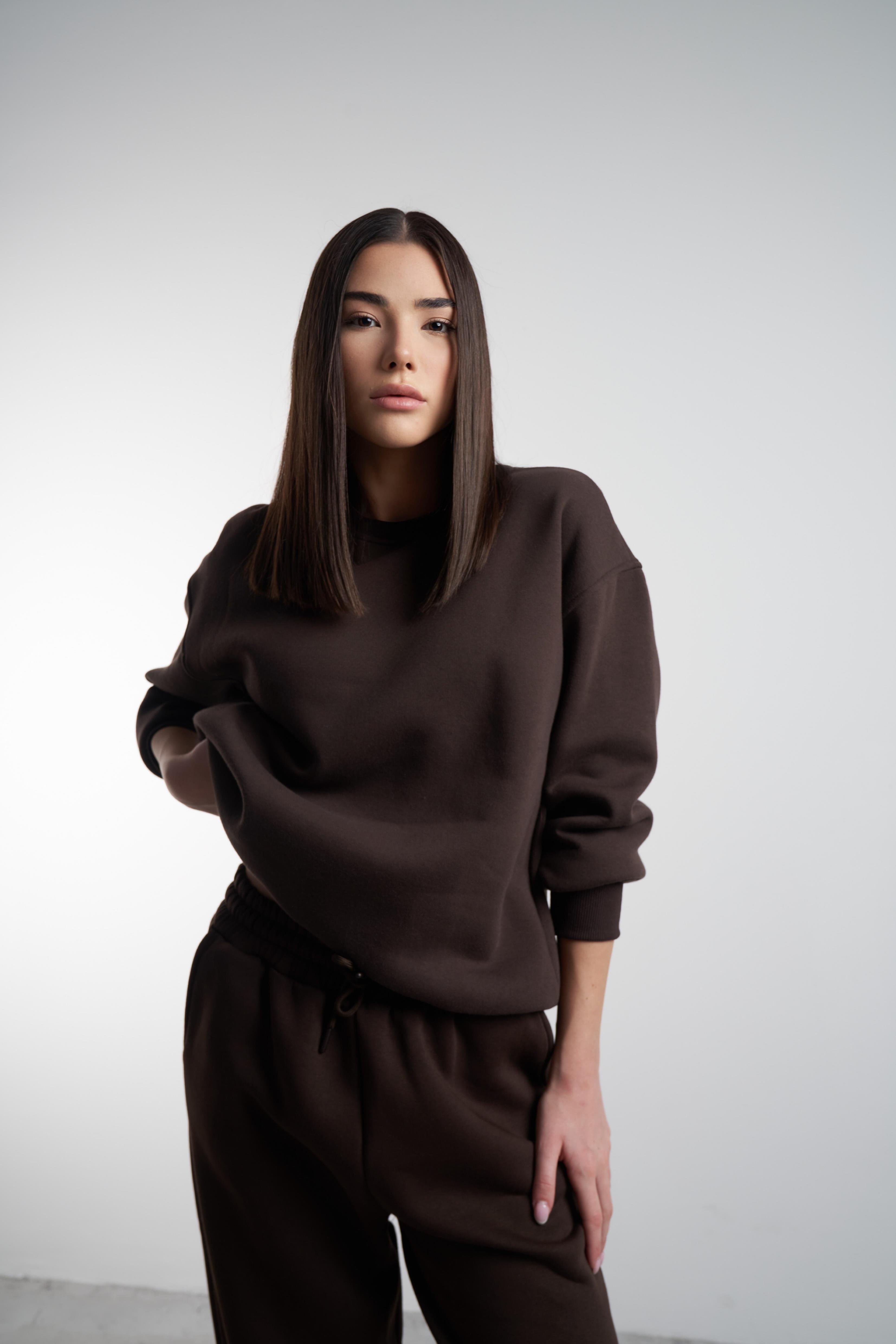 Basic Şardonlu Sweatshirt Kahve