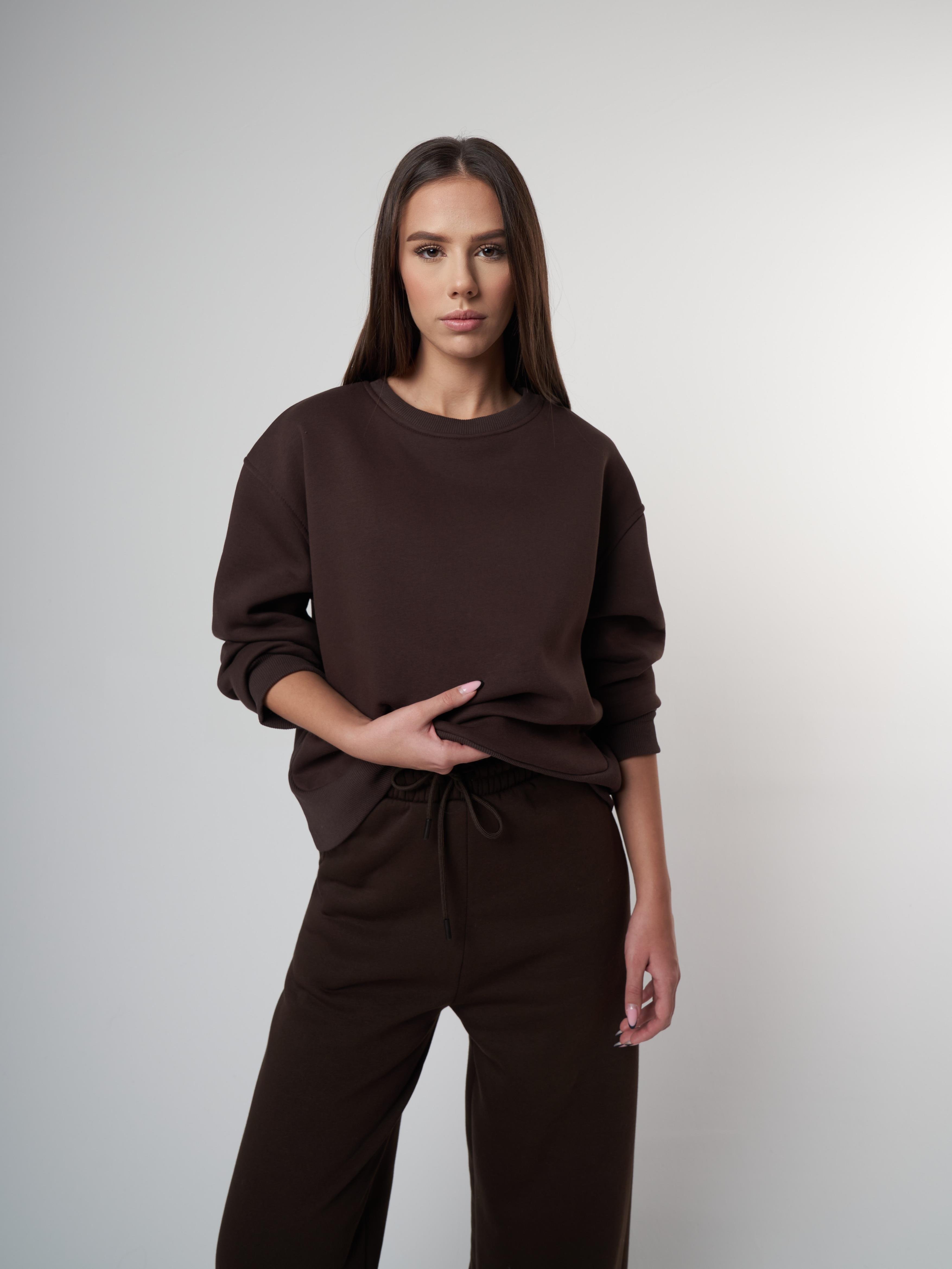 Basic Şardonlu Sweatshirt Kahve