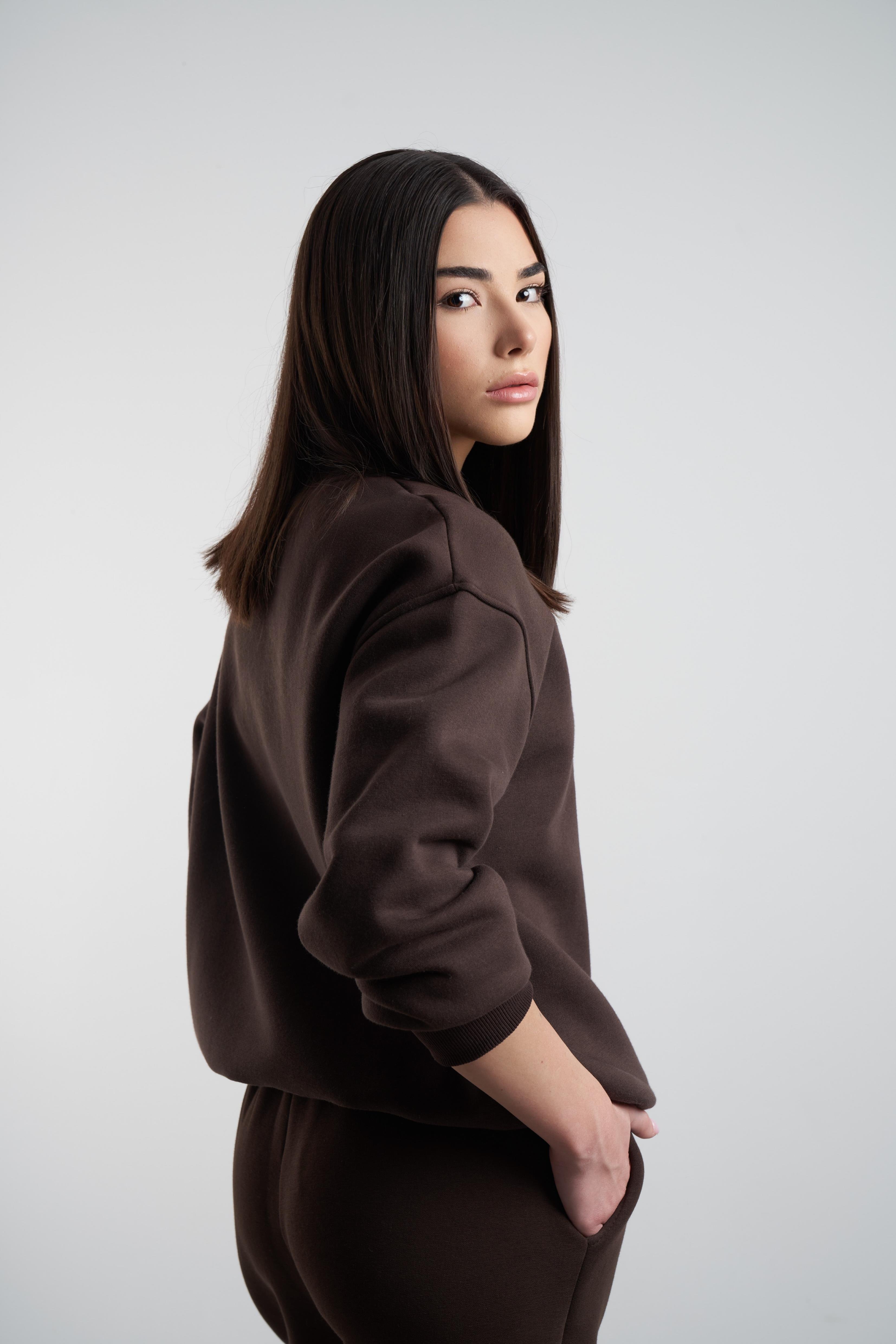 Basic Şardonlu Sweatshirt Kahve